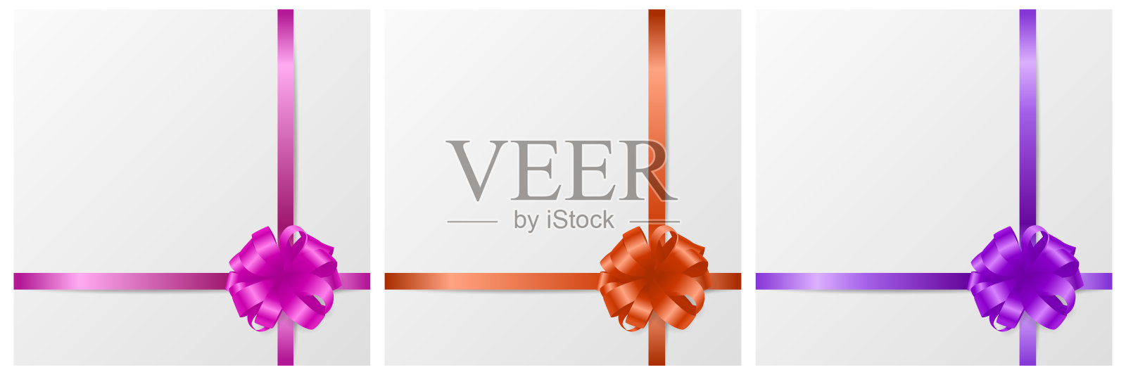 矢量3d现实礼物蝴蝶结不同颜色的图标设置封闭隔离。粉红色，红色，紫色的生日蝴蝶结，圣诞礼物，礼物，邀请，卡片，礼品盒。节日装饰插画图片素材