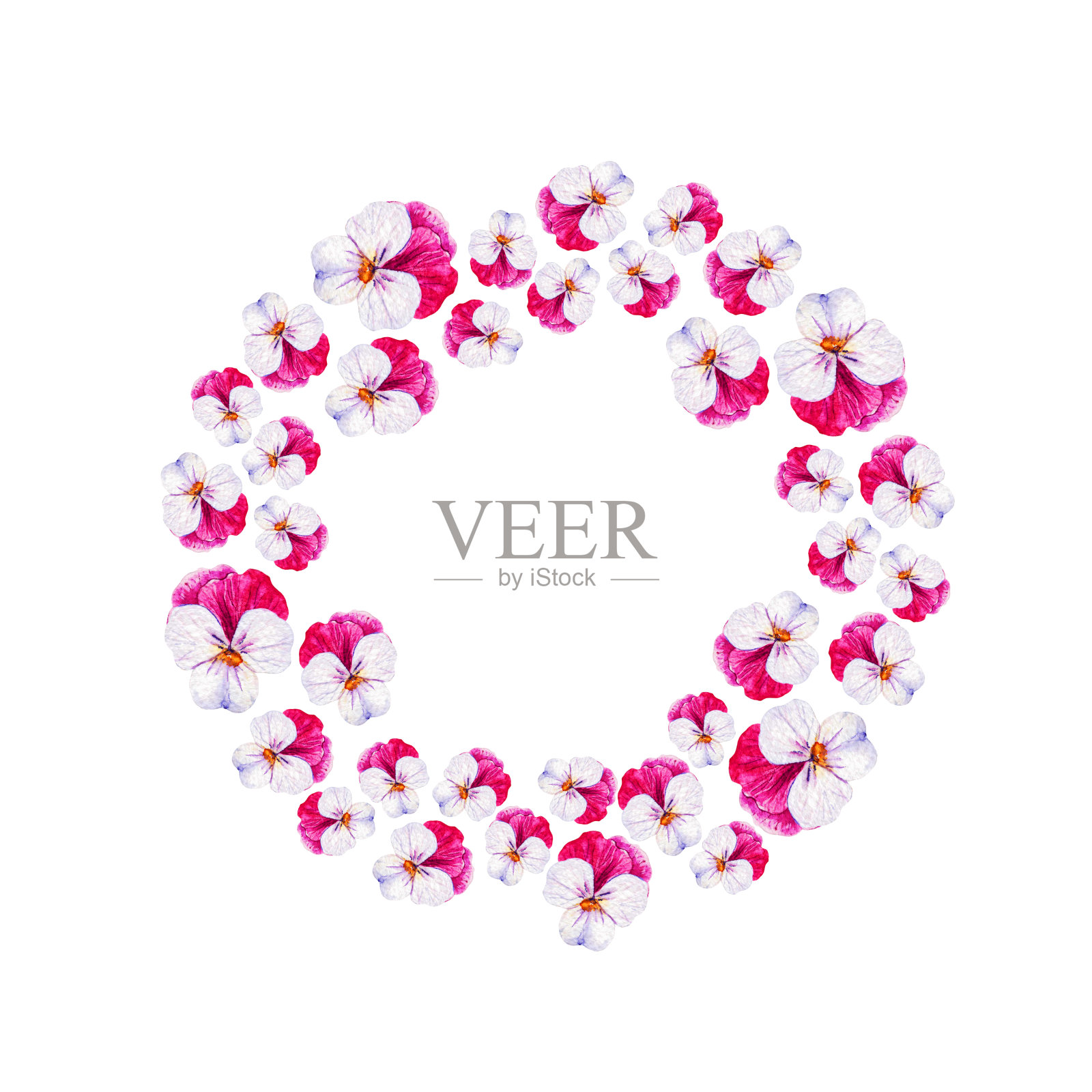 白色背景的三色花花环，水彩插图插画图片素材