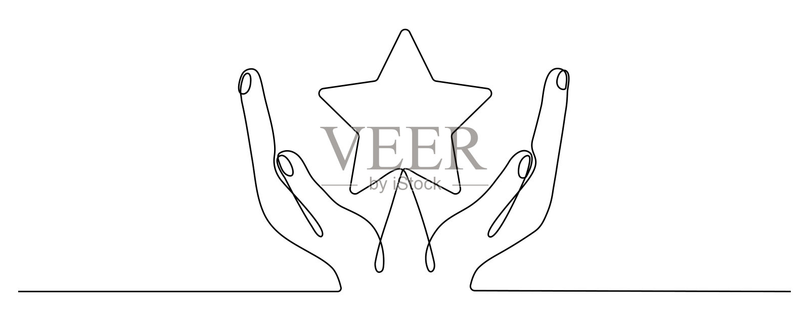 手握星形连续线条绘制。插画图片素材