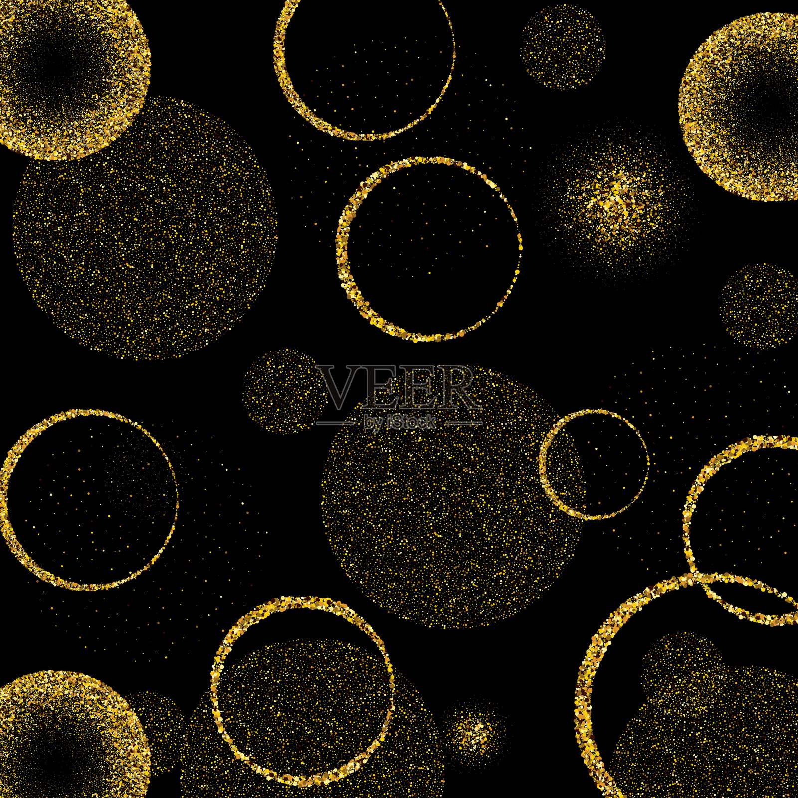 几何背景的金粉颗粒在圆形矢量的形式，美丽的元素宣传册模板，海报插画图片素材