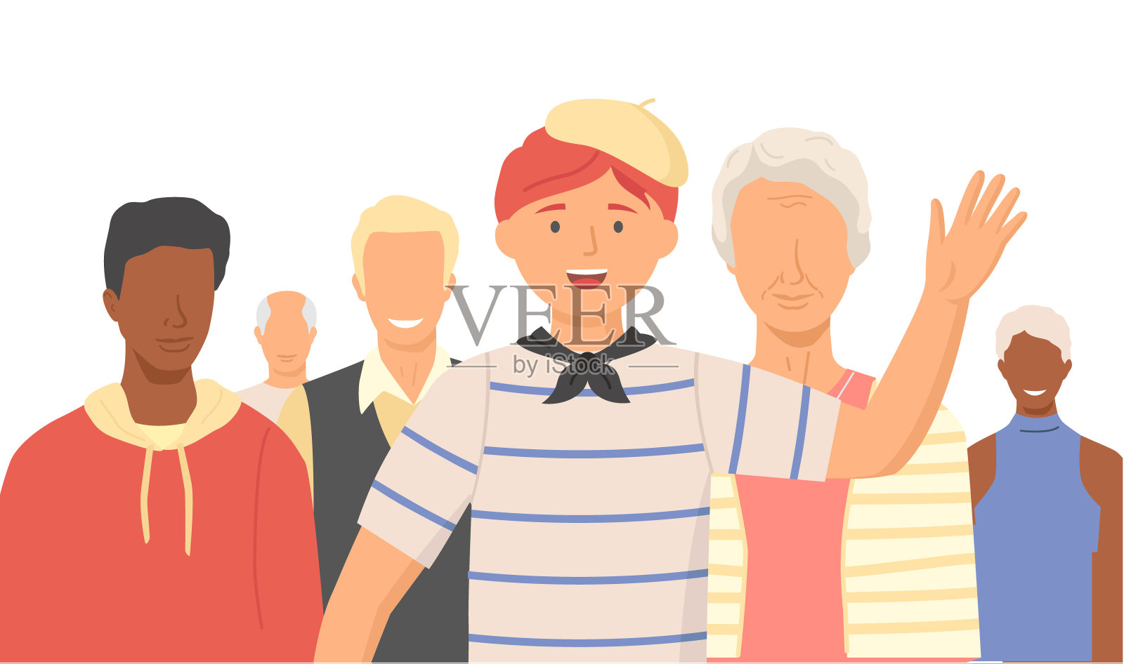 多民族的人站在一起，社区和团结观念的多样性画像插画图片素材