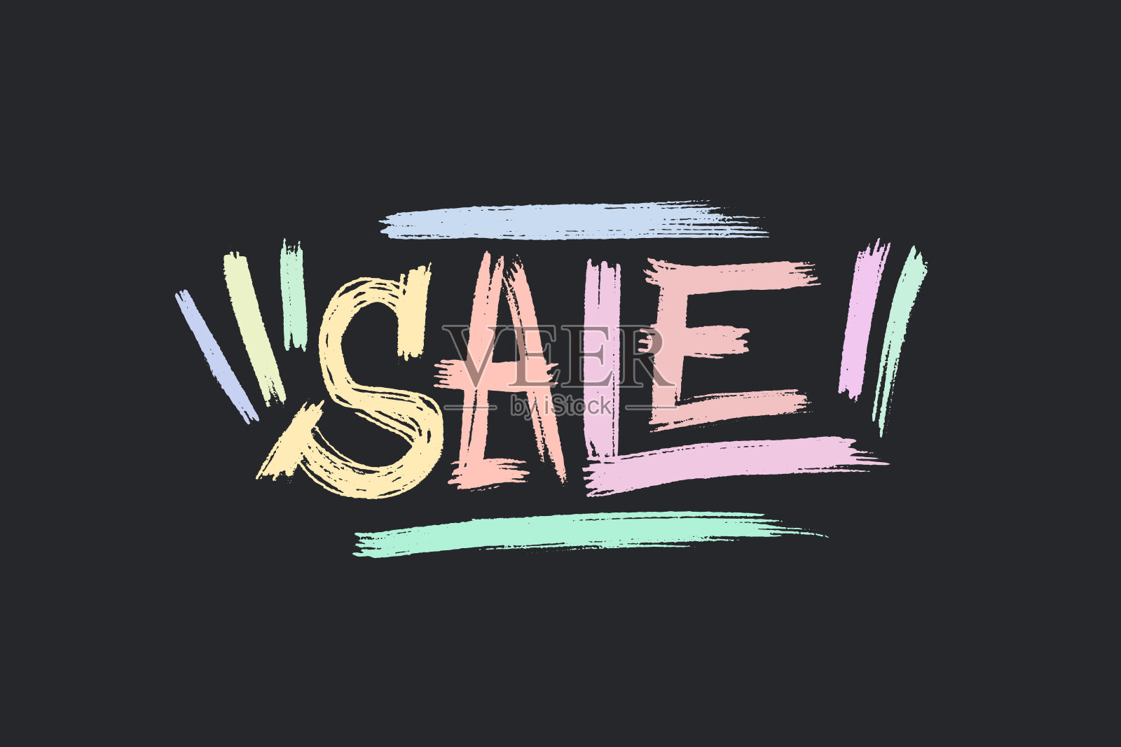 销售手工刻字设计模板。粉笔板彩色蜡笔风格横旗。推广模板。插画图片素材