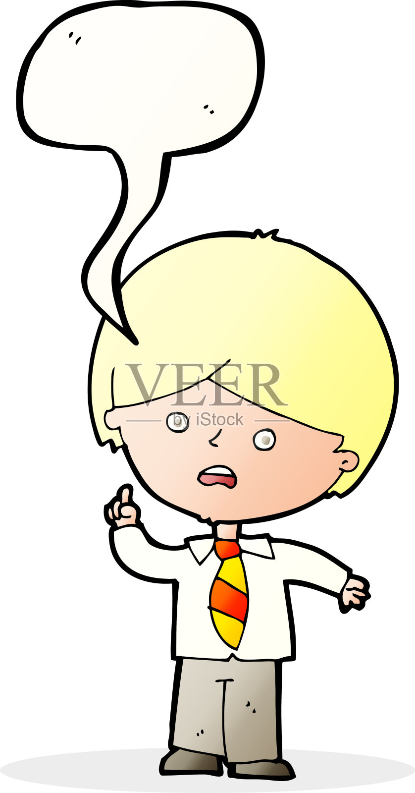 卡通忧虑的小男孩用言语举起手来插画图片素材