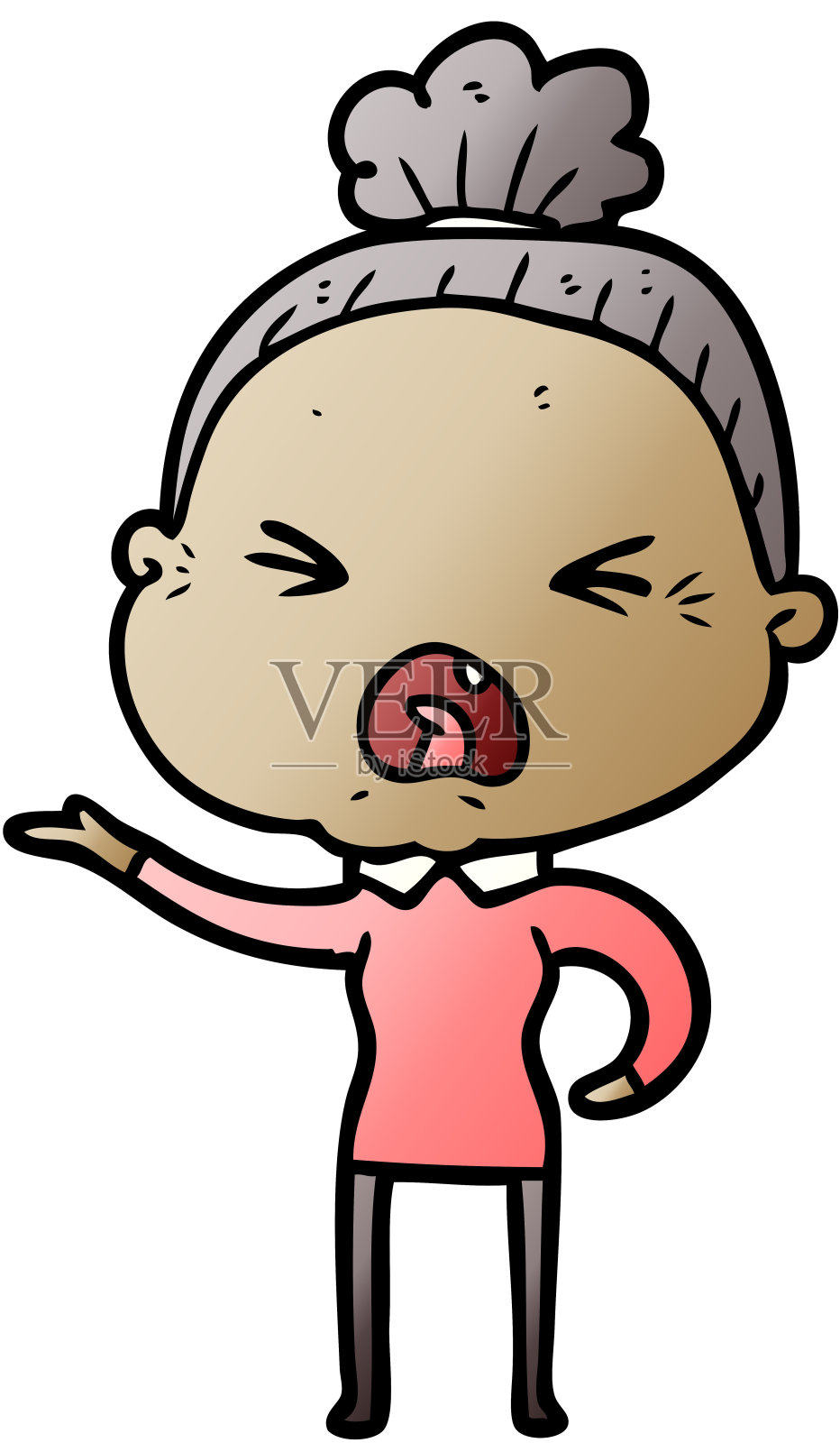 卡通愤怒的老妇人插画图片素材