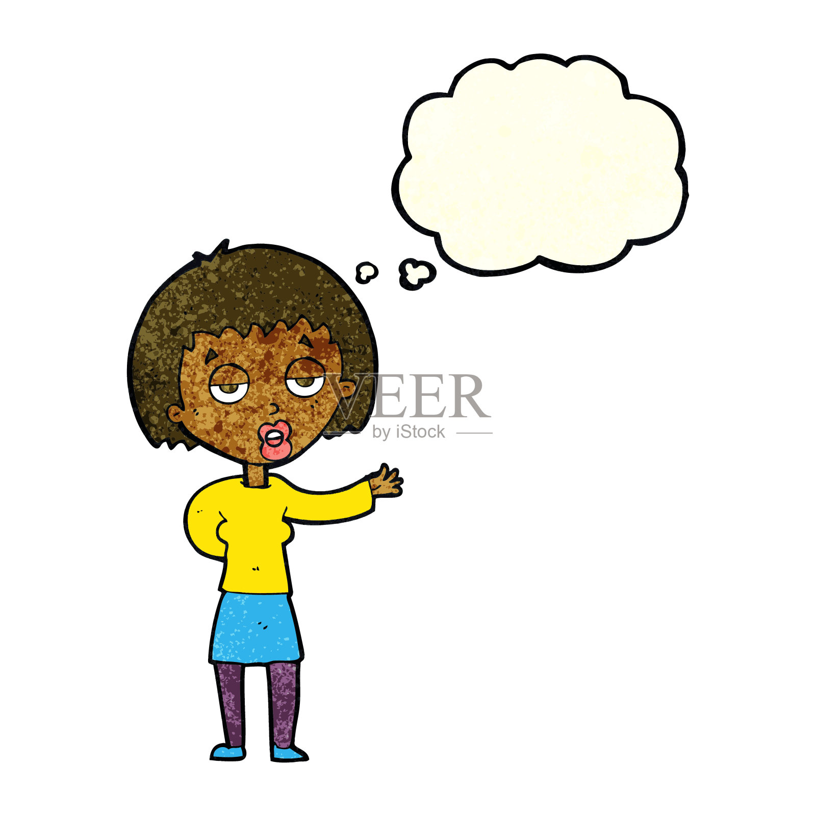 卡通无聊的女人与思想泡沫插画图片素材