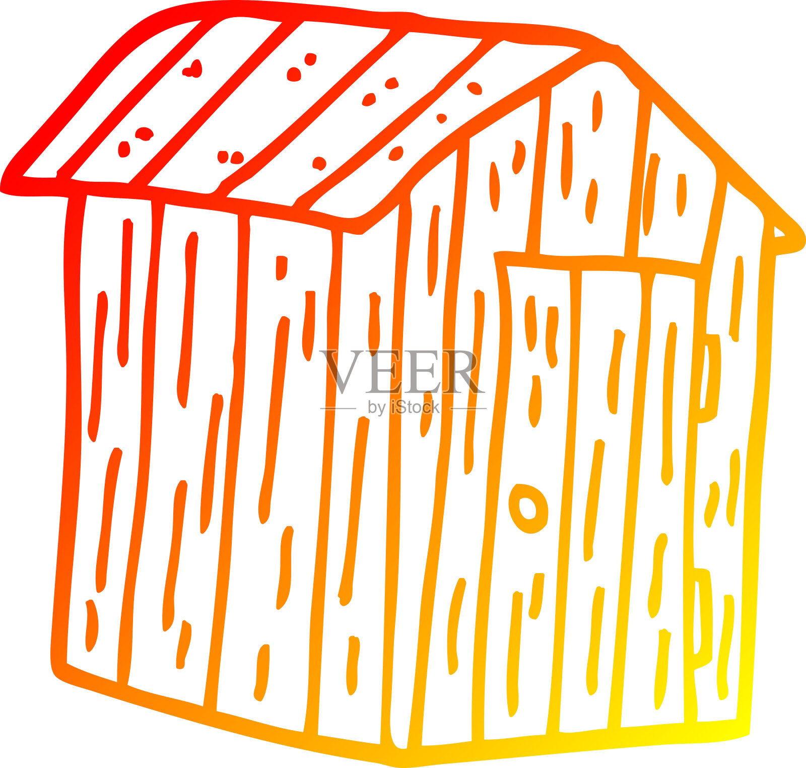 温暖的梯度线绘制的卡通木棚插画图片素材