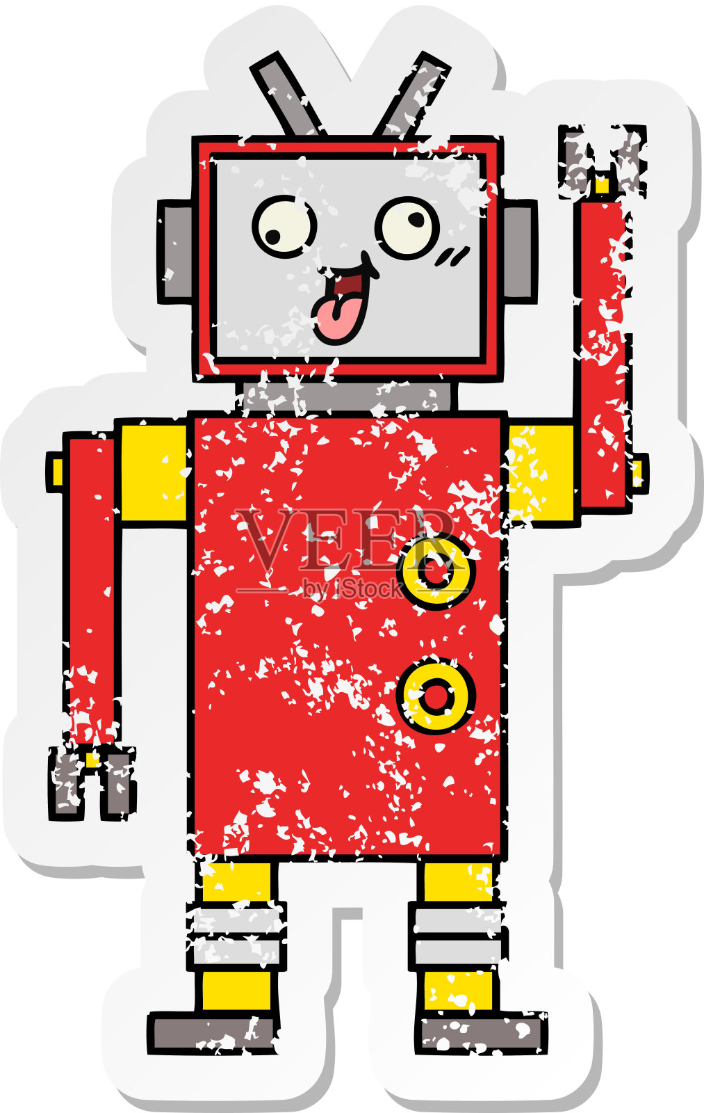 心疼的贴纸一个可爱的卡通疯狂的机器人插画图片素材