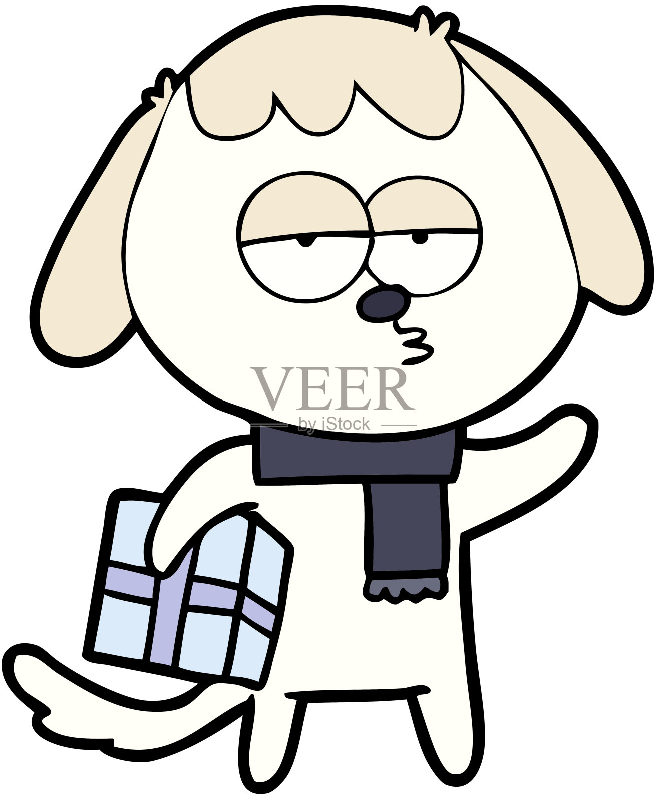 卡通无聊狗和圣诞礼物插画图片素材