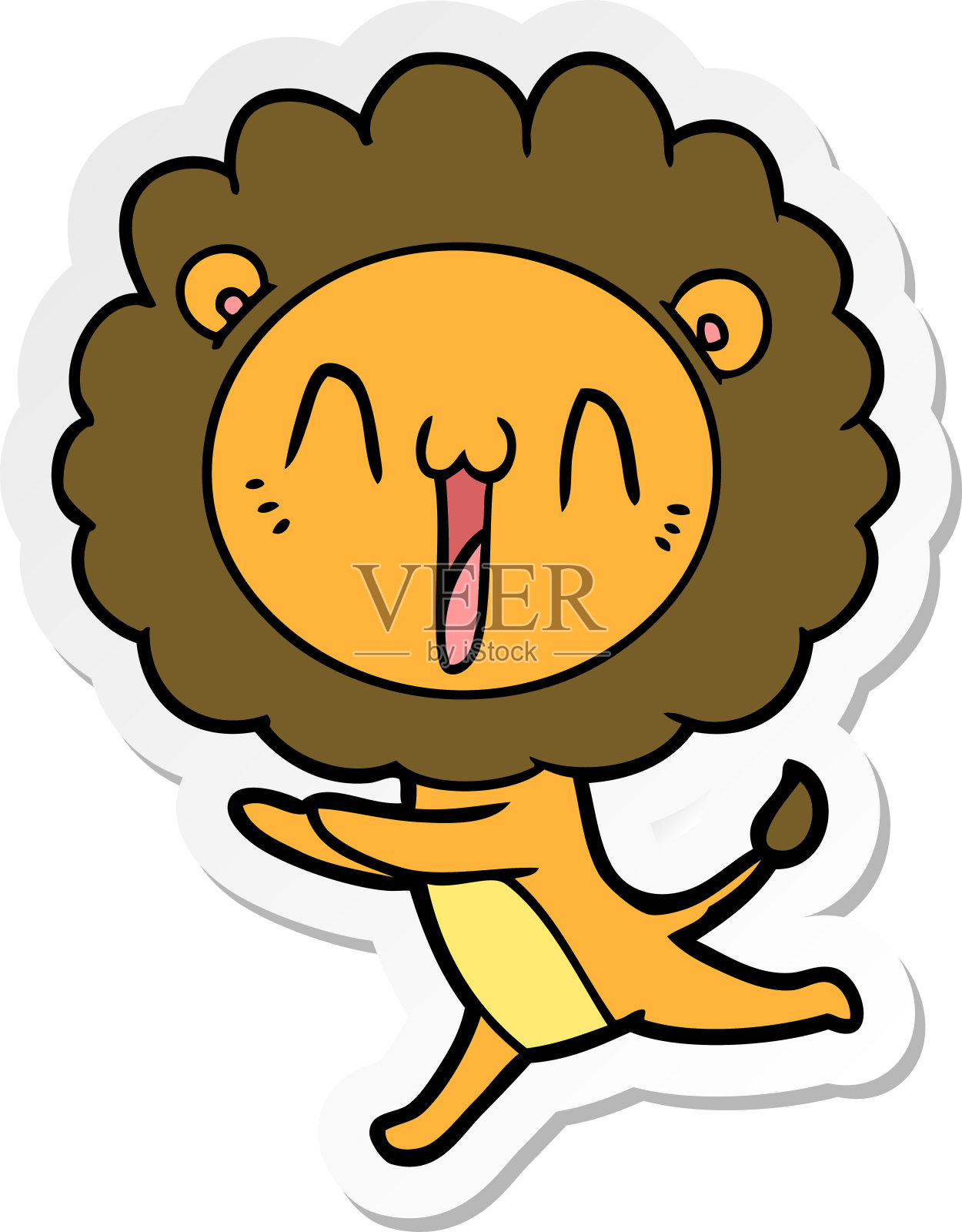 一个快乐的卡通狮子贴纸设计元素图片