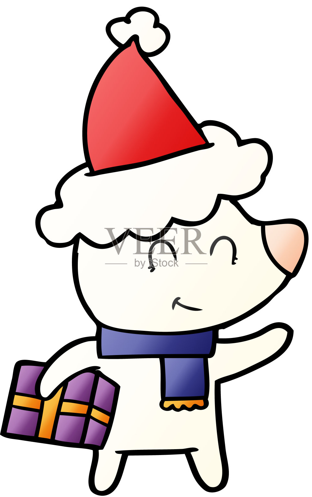 戴着圣诞帽的母北极熊和圣诞礼物设计元素图片