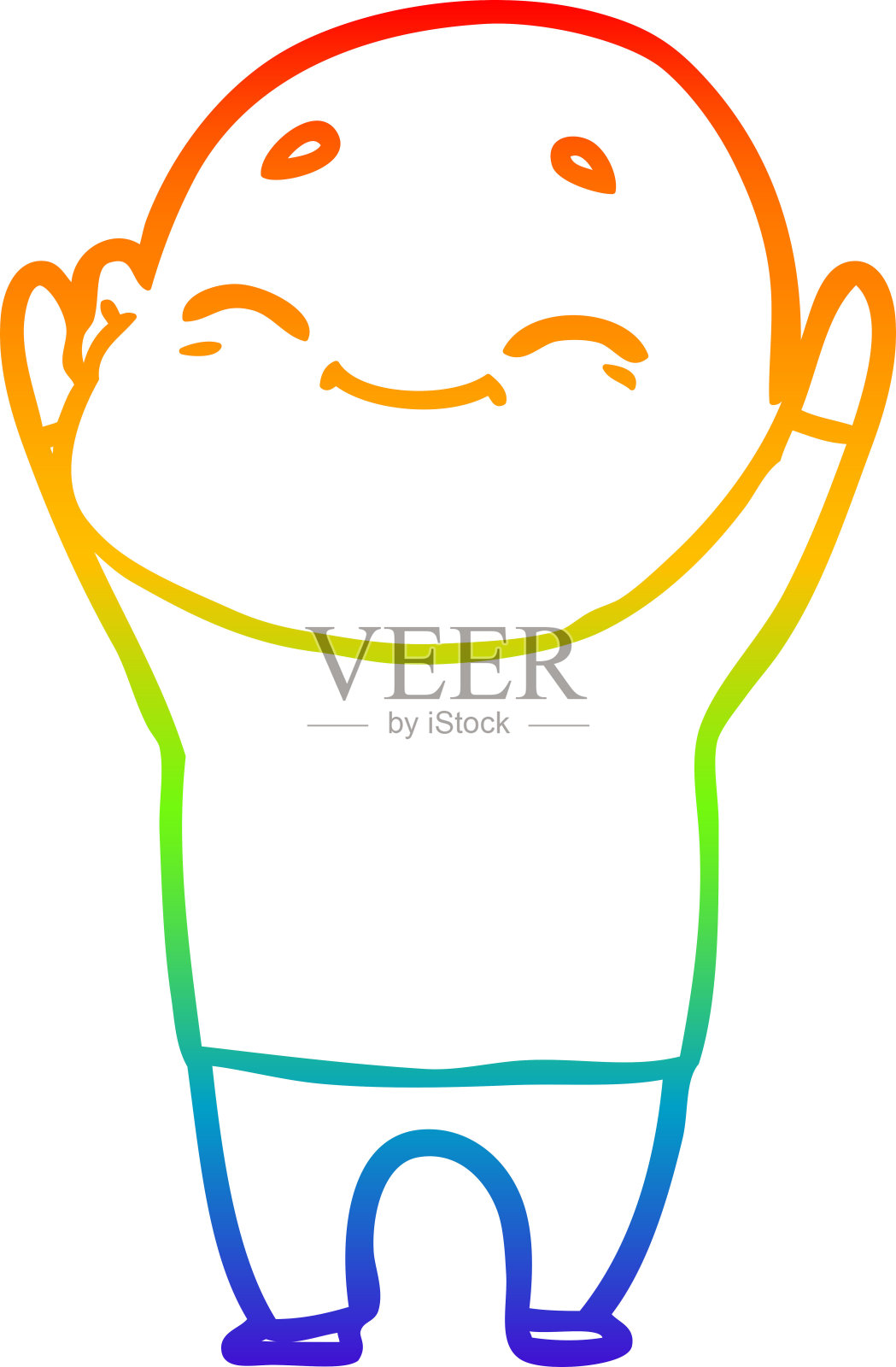 彩虹渐变线条画一个快乐的卡通光头男子插画图片素材