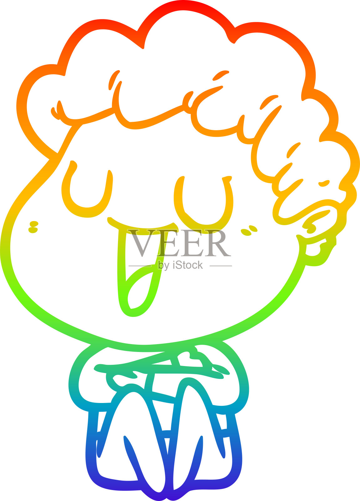 彩虹渐变线条绘制的欢笑卡通男人插画图片素材