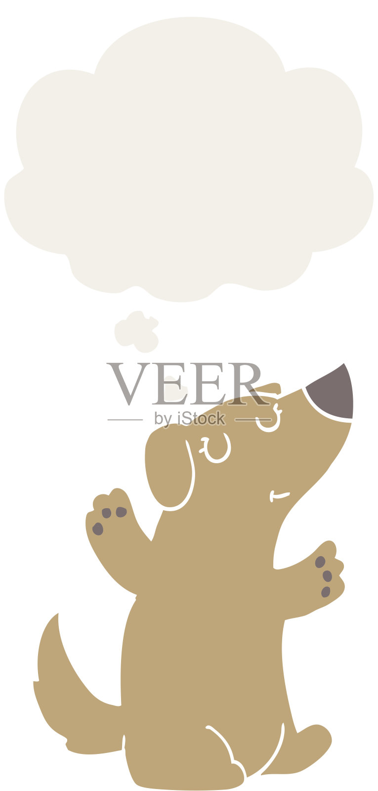 卡通狗与思想泡泡在复古风格插画图片素材