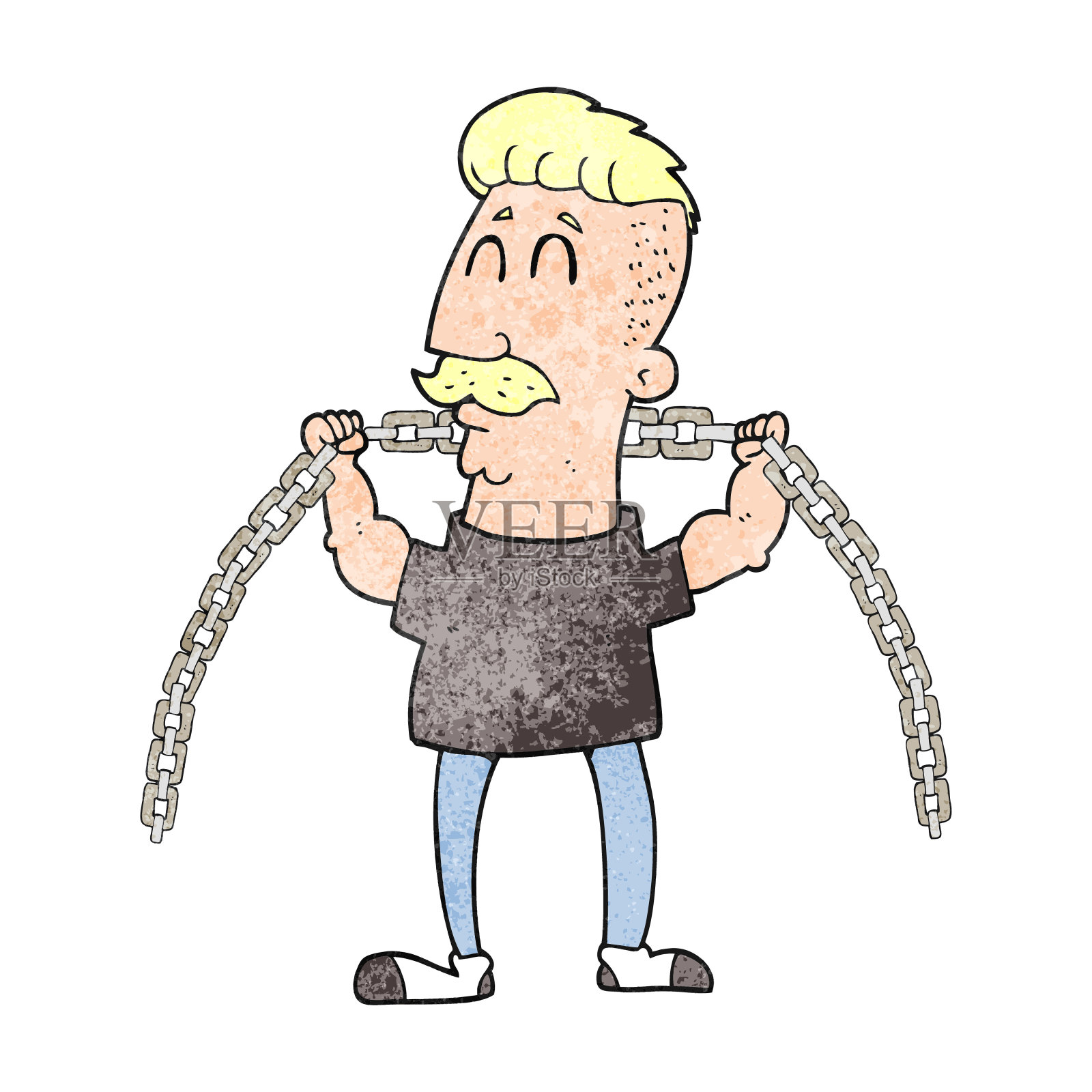 徒手纹理卡通人提升链插画图片素材