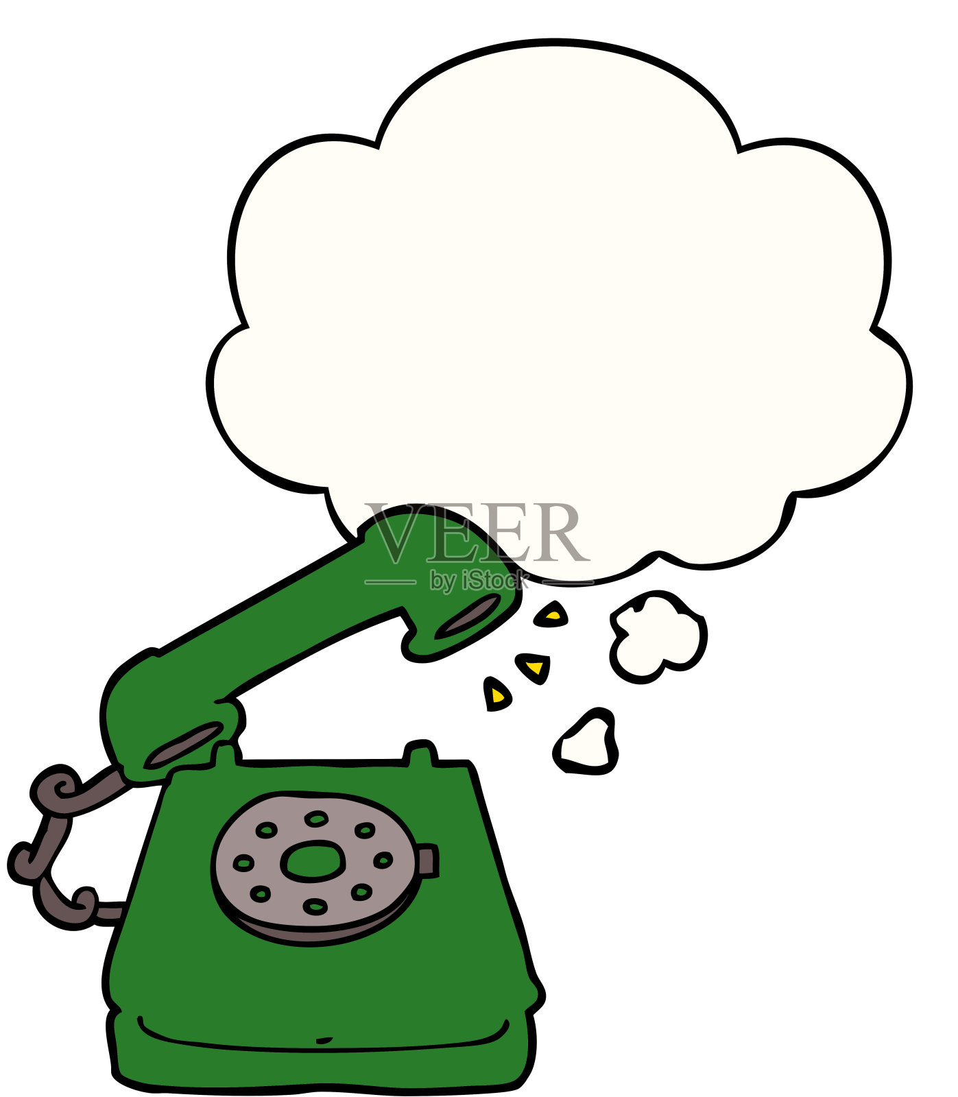 卡通旧电话与思想泡泡插画图片素材