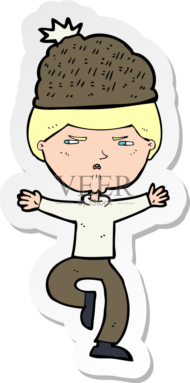 戴冬季帽子的卡通男人贴纸插画图片素材