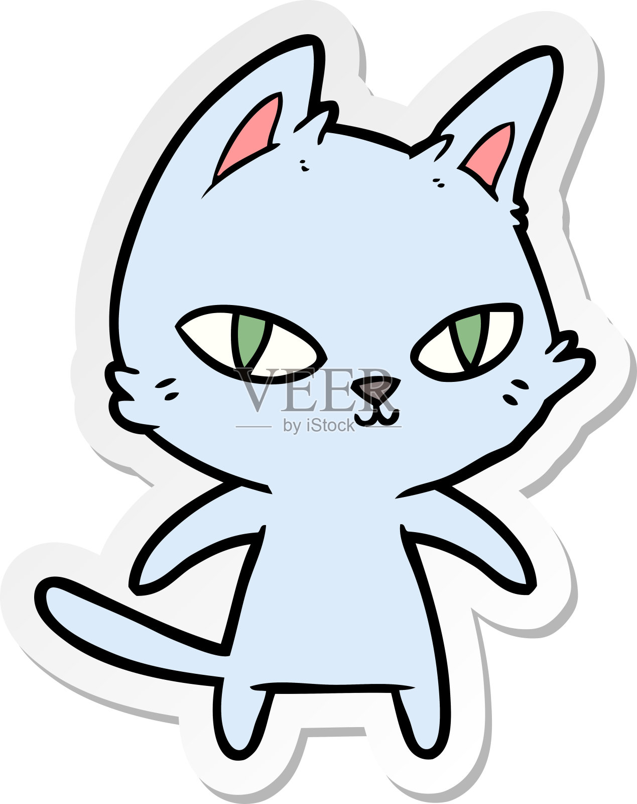 卡通猫凝视的贴纸插画图片素材
