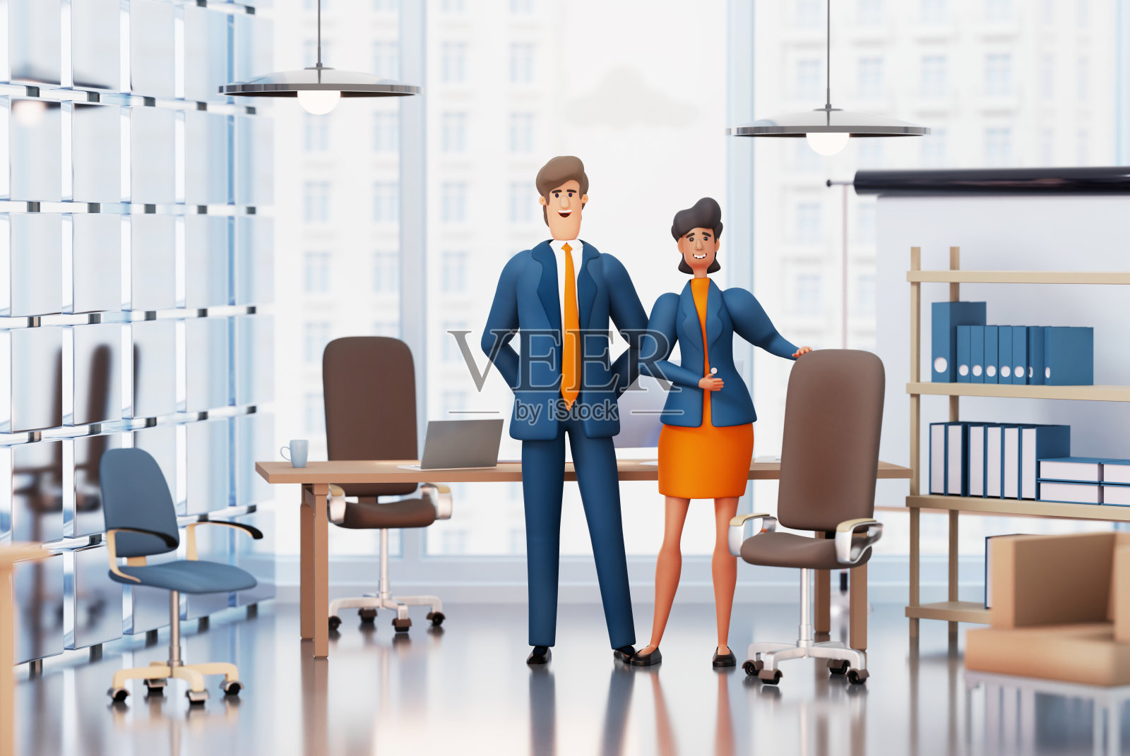 成功的商务人士在办公室的前台。三维渲染图照片摄影图片