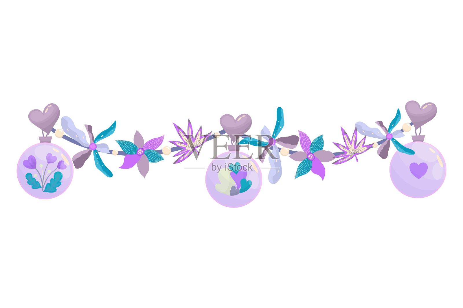 情人节花环与心和雏菊隔离。卡通矢量插图。情人节派对旗帜。二月爱情节贺卡心形花环。白色背景。插画图片素材