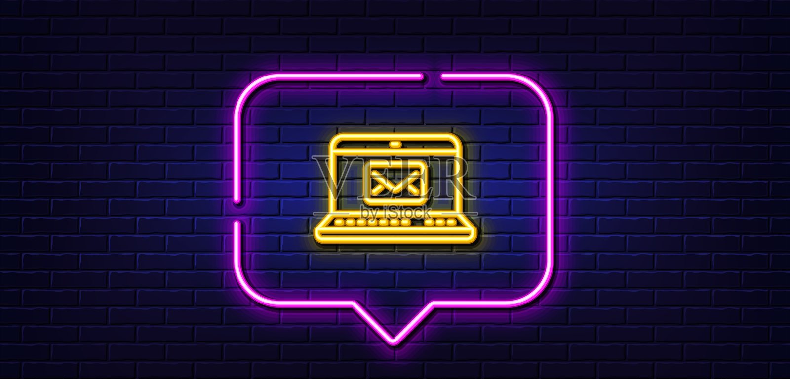 电子邮件线性图标。消息通信符号。霓虹灯语音气泡。矢量图标素材