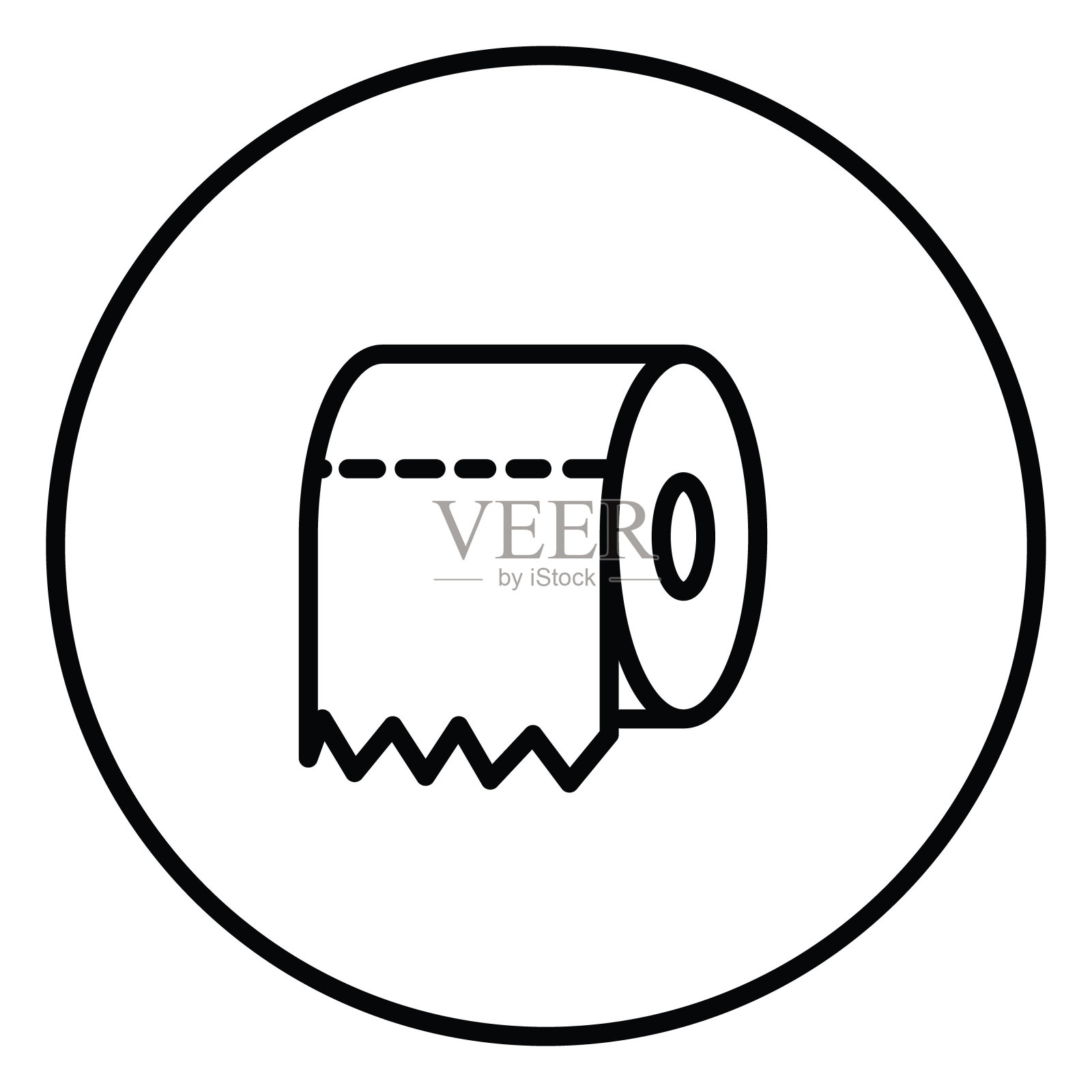 厕纸卷，黑白线图标矢量插图在一个圆圈插画图片素材