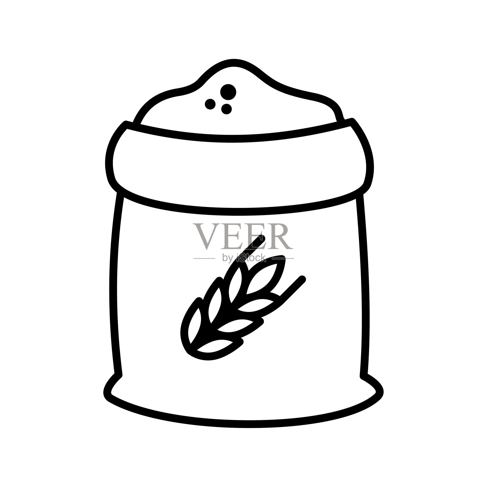 谷物袋图标。袋装小麦，种田务农。麦穗和面粉袋。插画图片素材