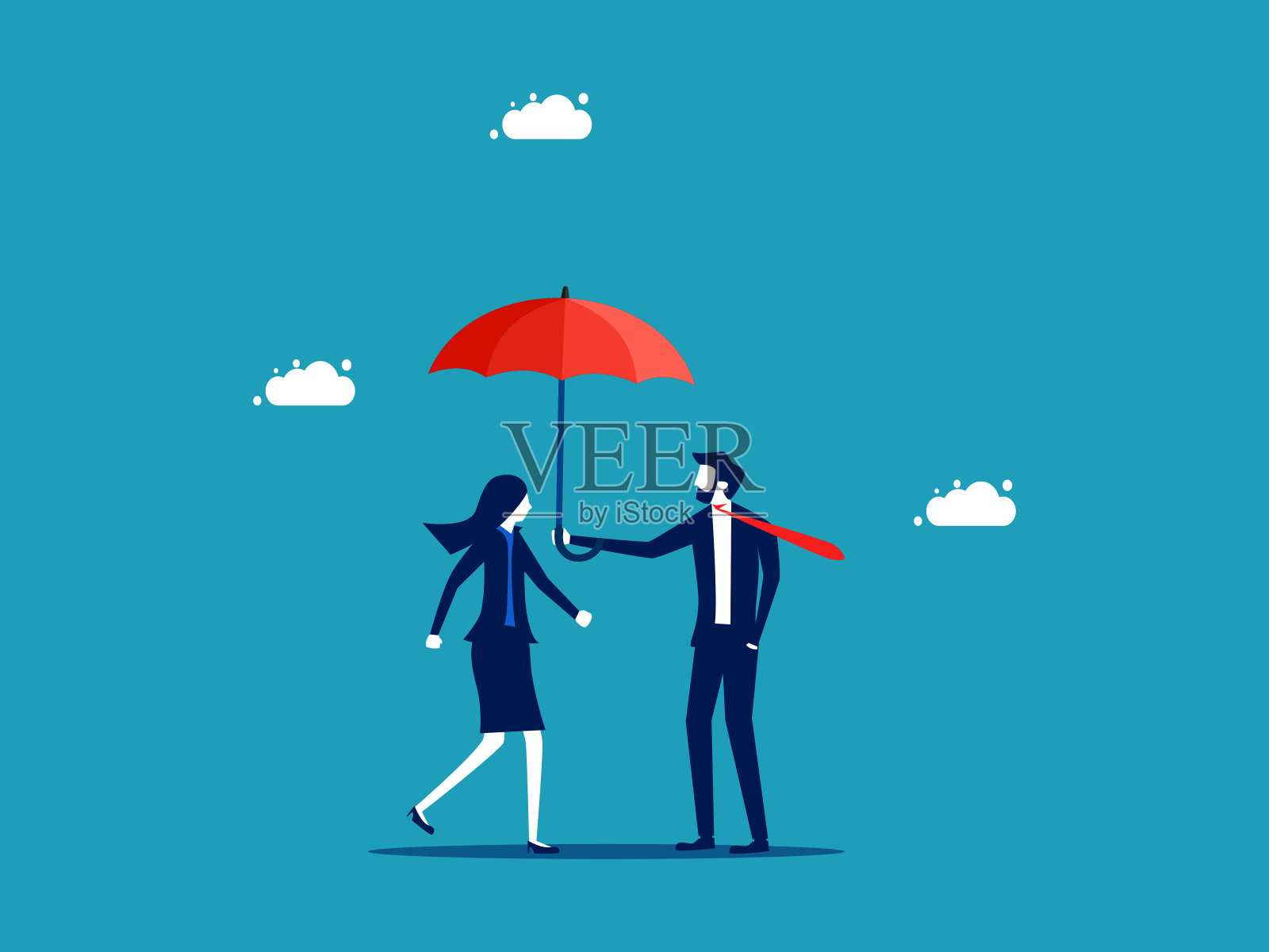 男人为女人撑伞。保护和同理心的概念插画图片素材