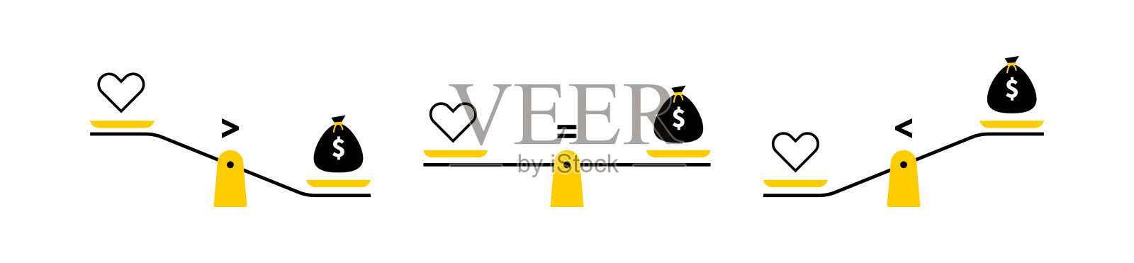 具有不同平衡的天平。时间和爱情的权衡观念，在生活中找到平衡。时间是爱。矢量图插画图片素材