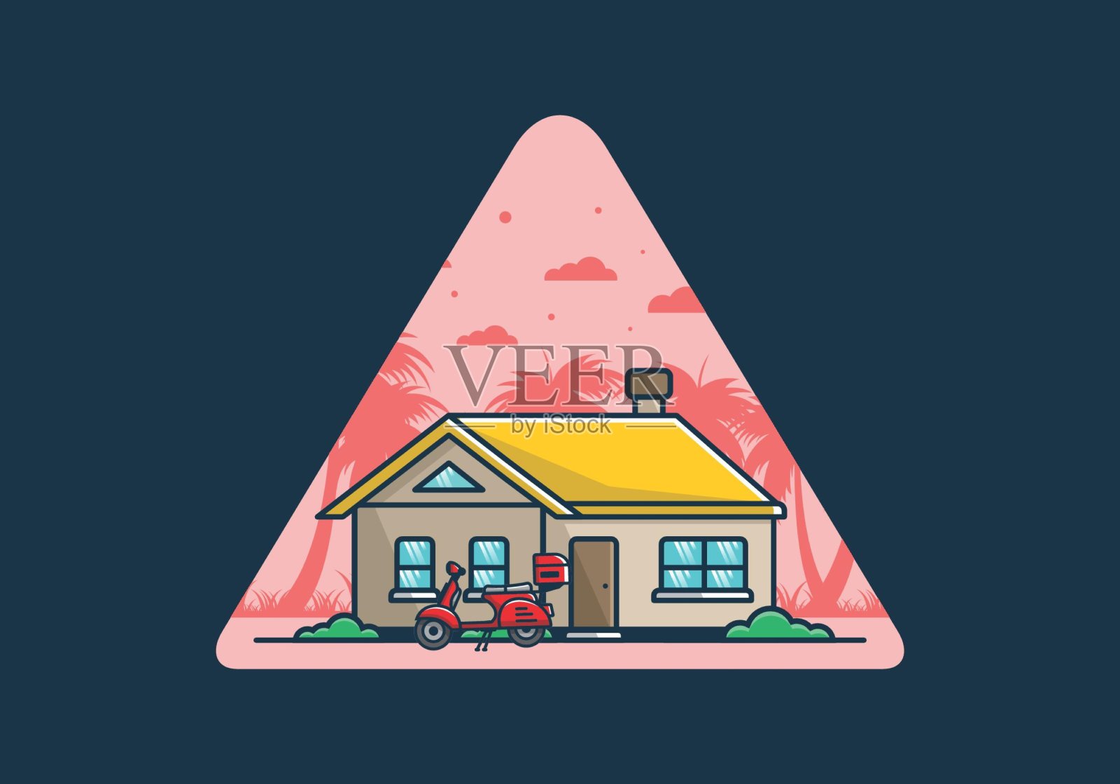 彩色简单的梦想房子平面插图插画图片素材