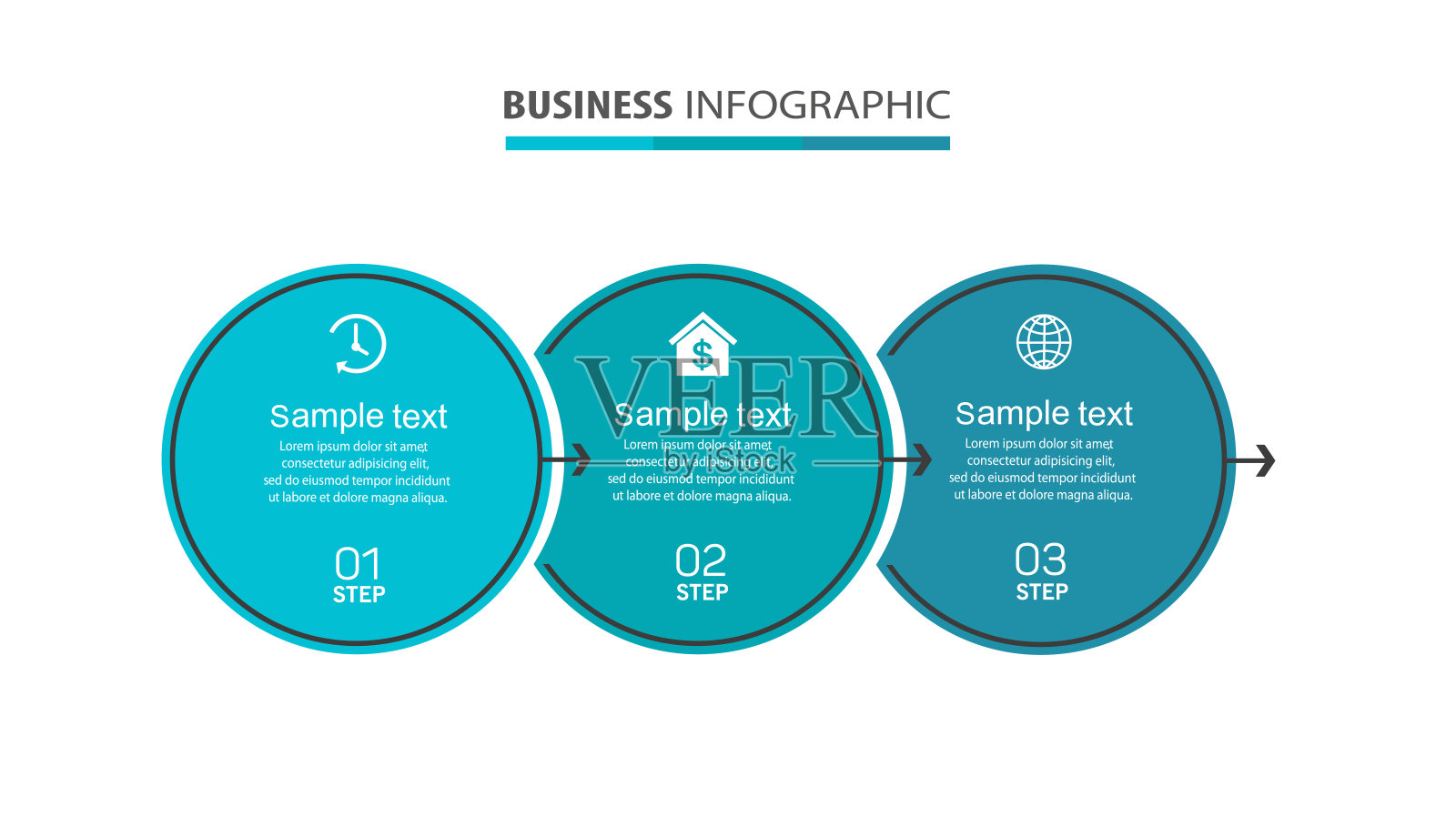 商业信息图形设计模板有3个选项，步骤或过程设计模板素材