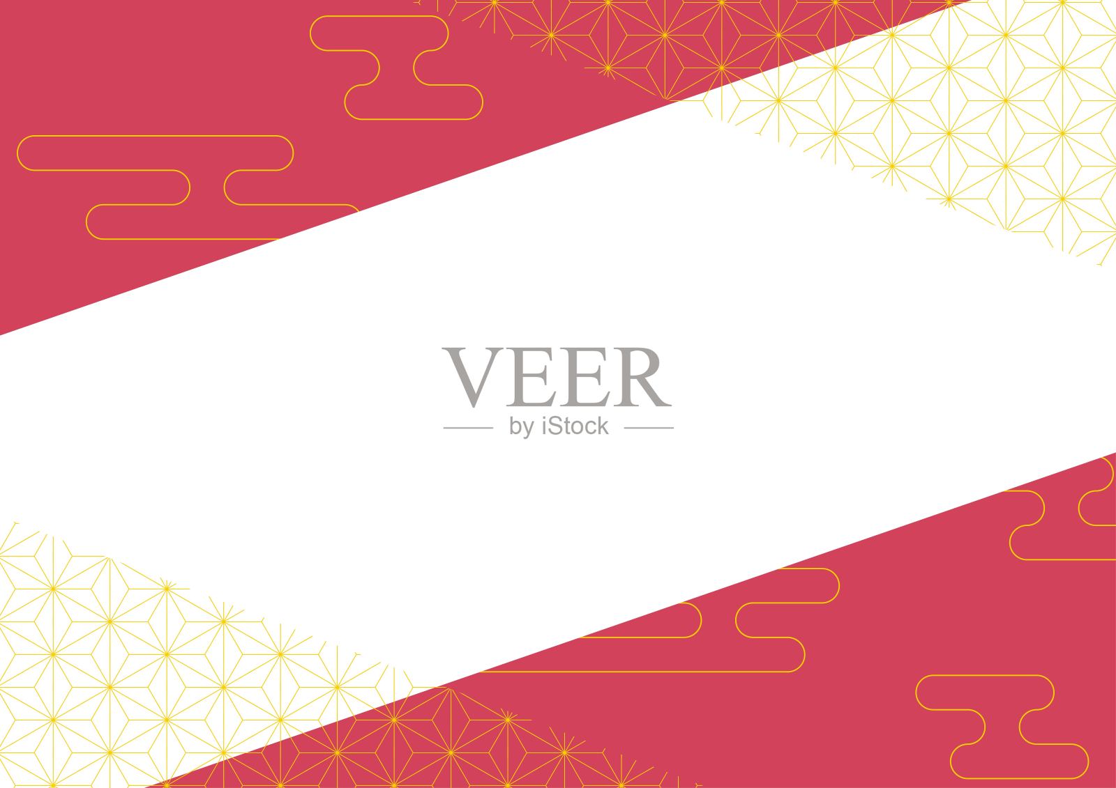 日本风格的框架与金亚麻叶和红色。设计模板素材