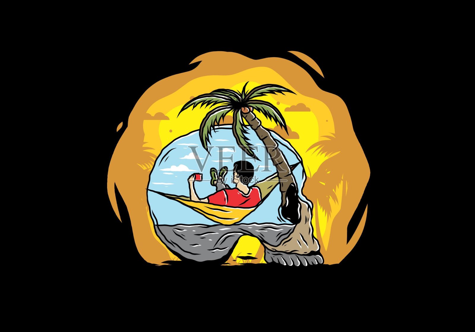 在吊床上的人头骨形状插图插画图片素材