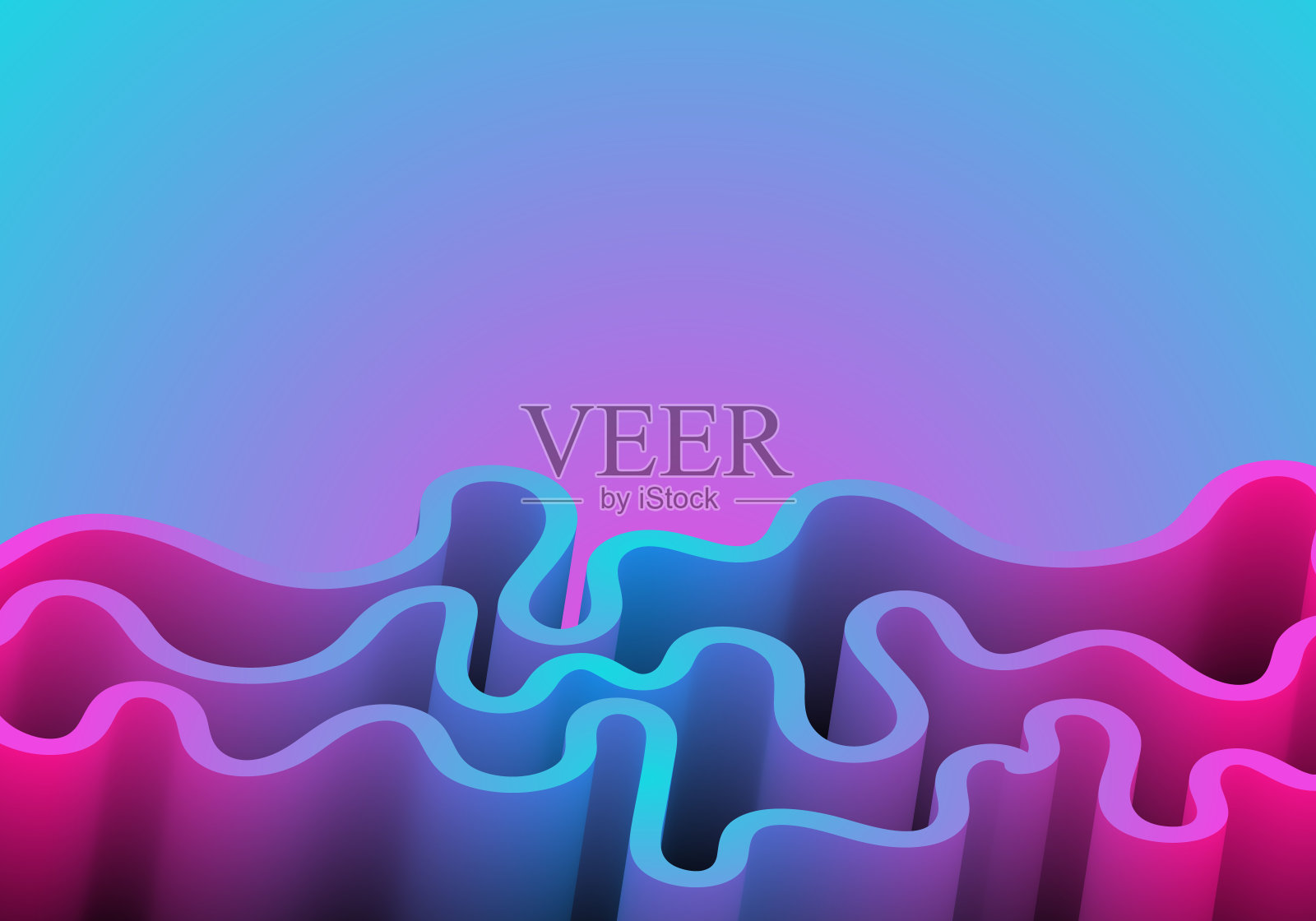 彩色流体波。多色调几何构图与梯度三维流动形状。创新现代背景设计为封面，落地页。插画图片素材