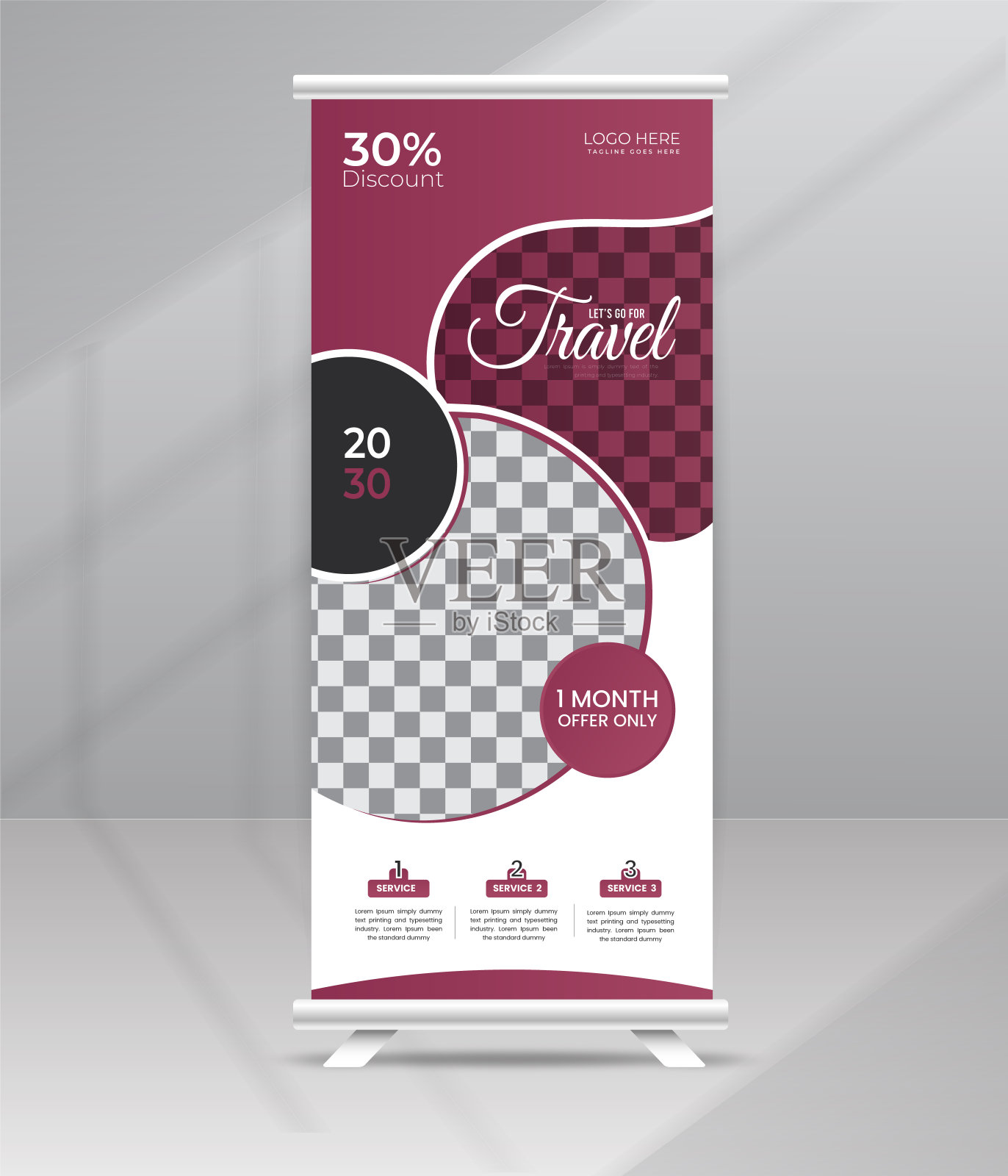 旅游和旅游销售卷起横幅支架与一个地方的照片插画图片素材