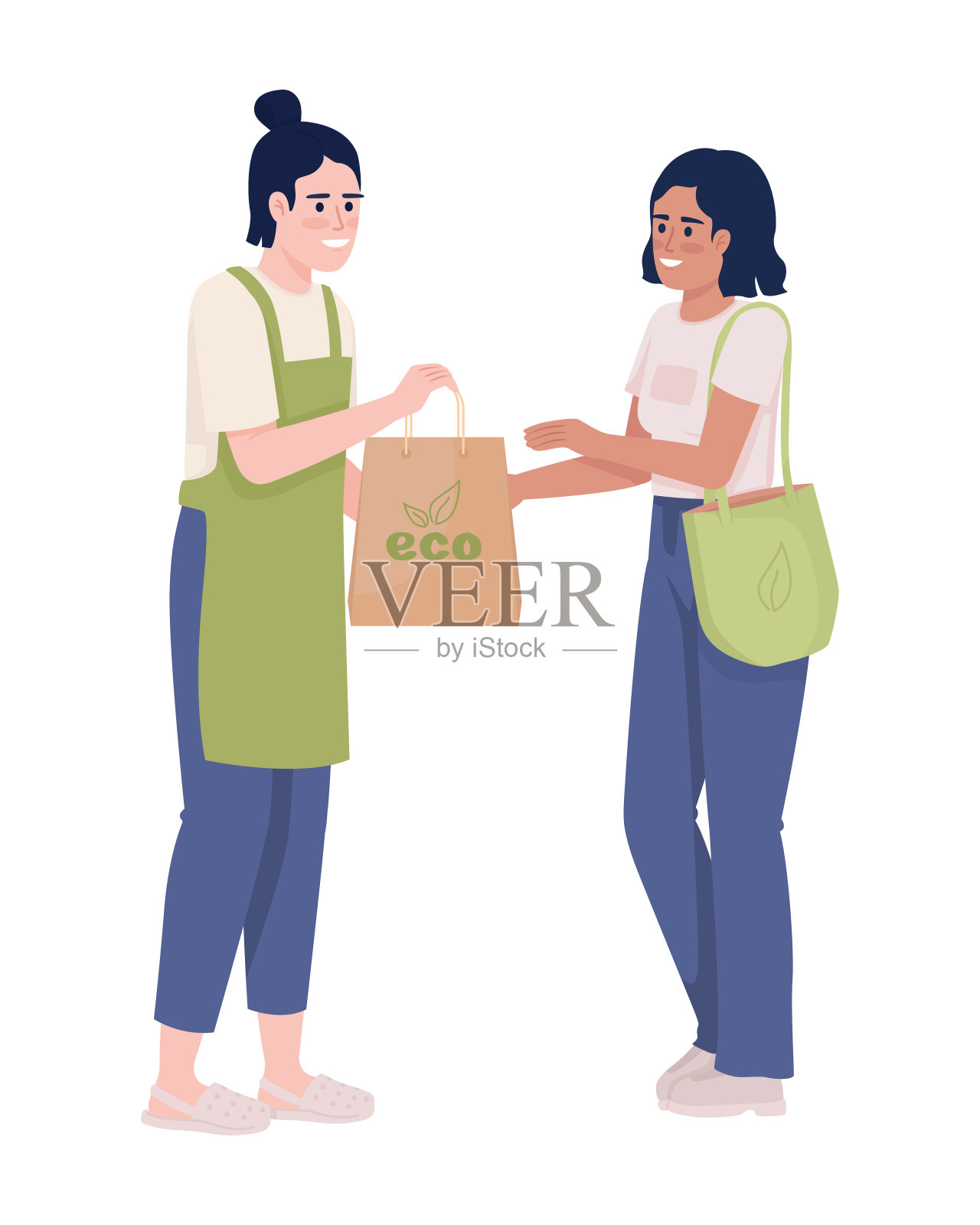 卖方和客户半平面颜色矢量字符设计元素图片