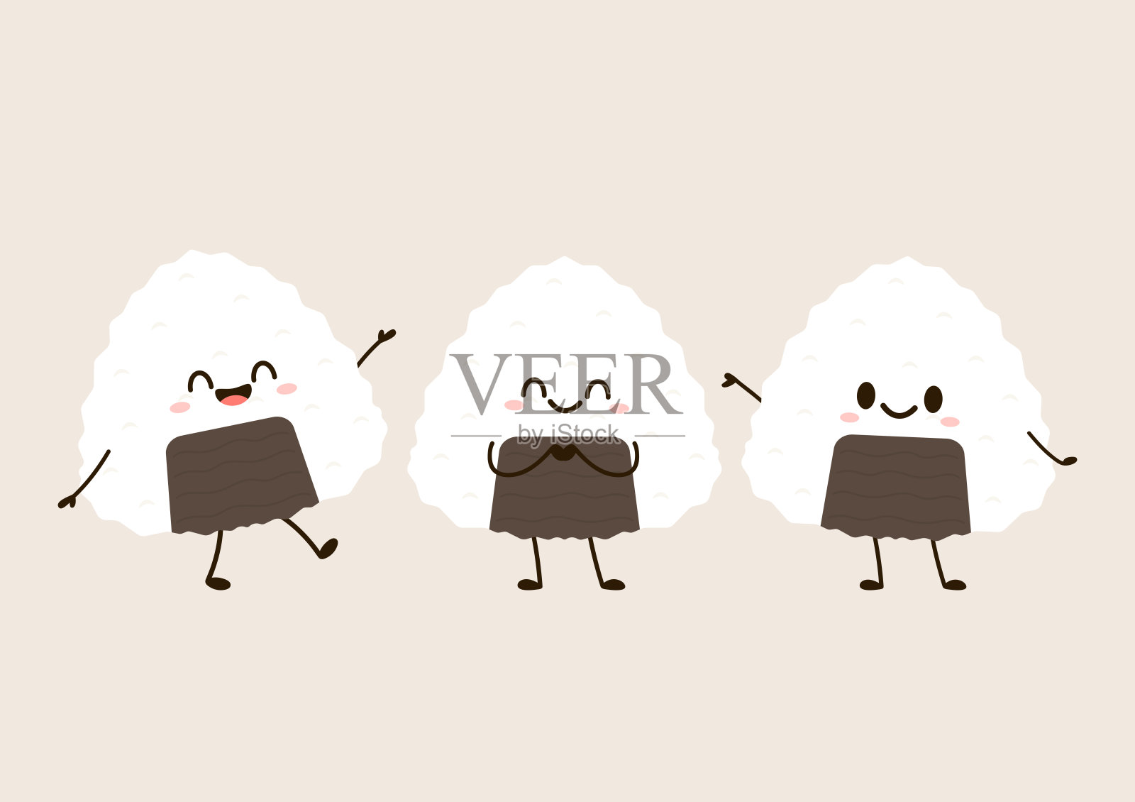 饭团的向量。奶油背景饭团。饭团人物设计。插画图片素材