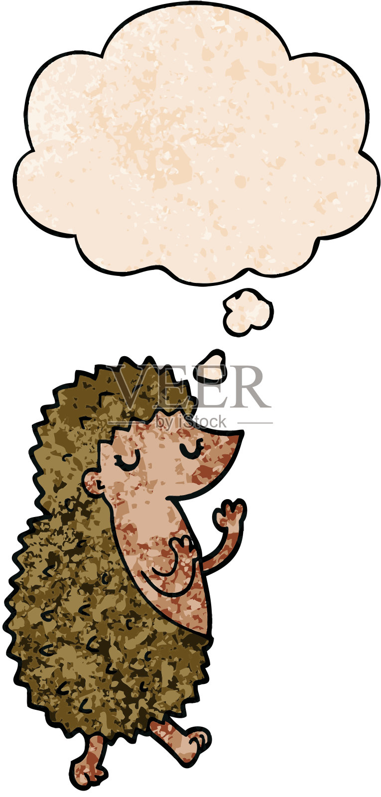 卡通刺猬与垃圾质感风格的思想泡泡插画图片素材