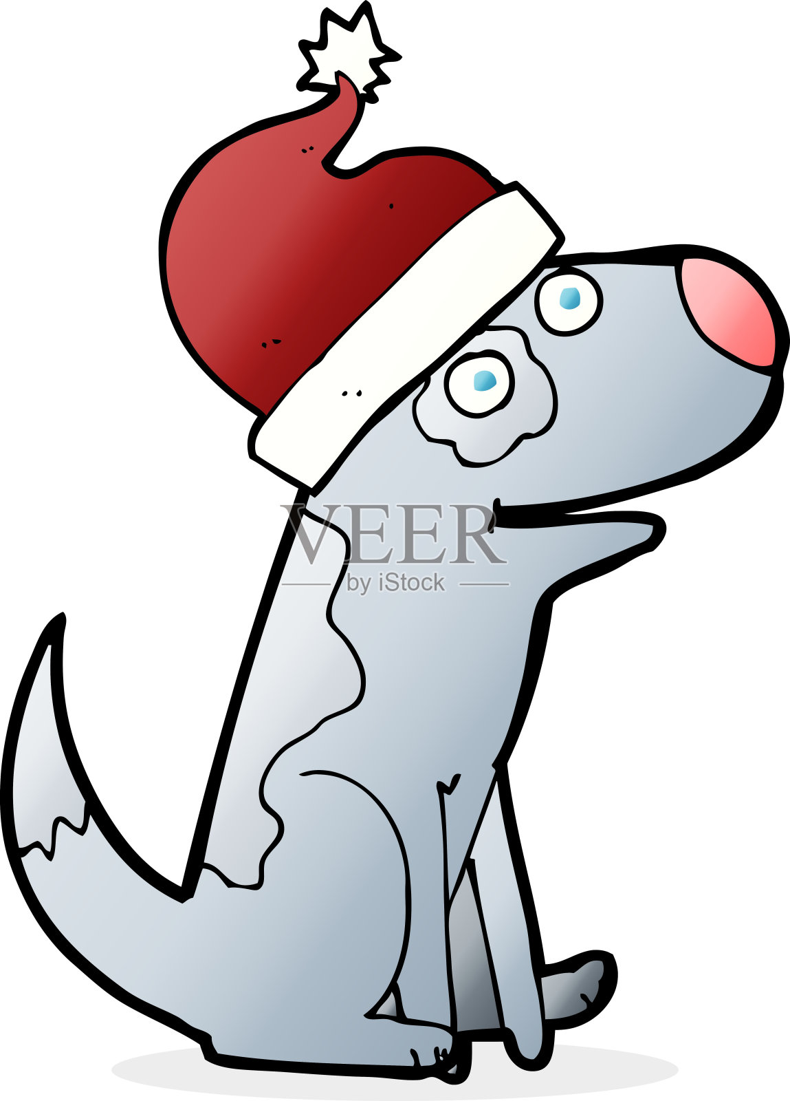 戴着圣诞帽的卡通狗插画图片素材