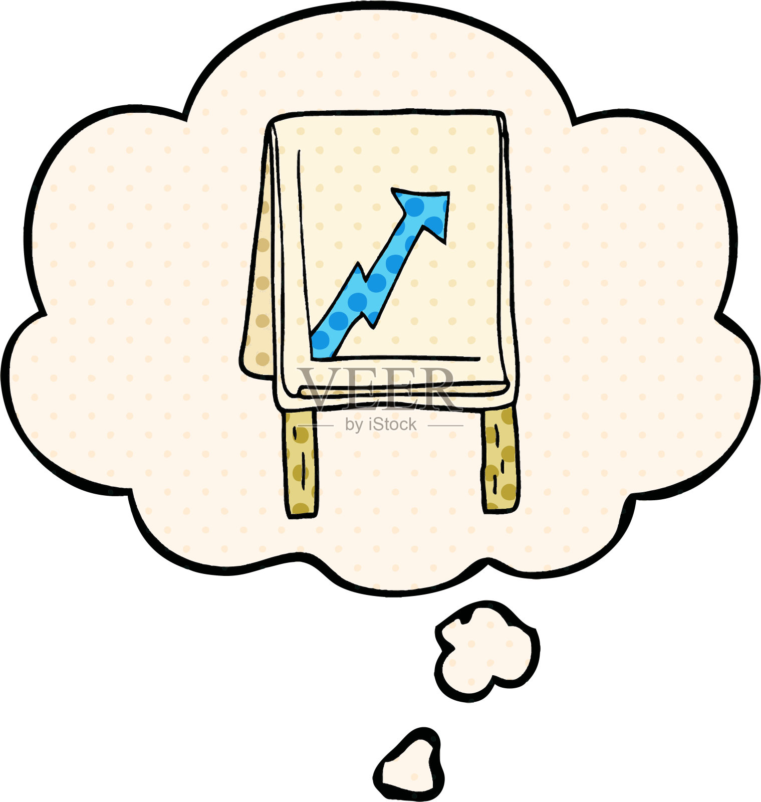 漫画商业图表与箭头与思想泡沫的漫画风格插画图片素材