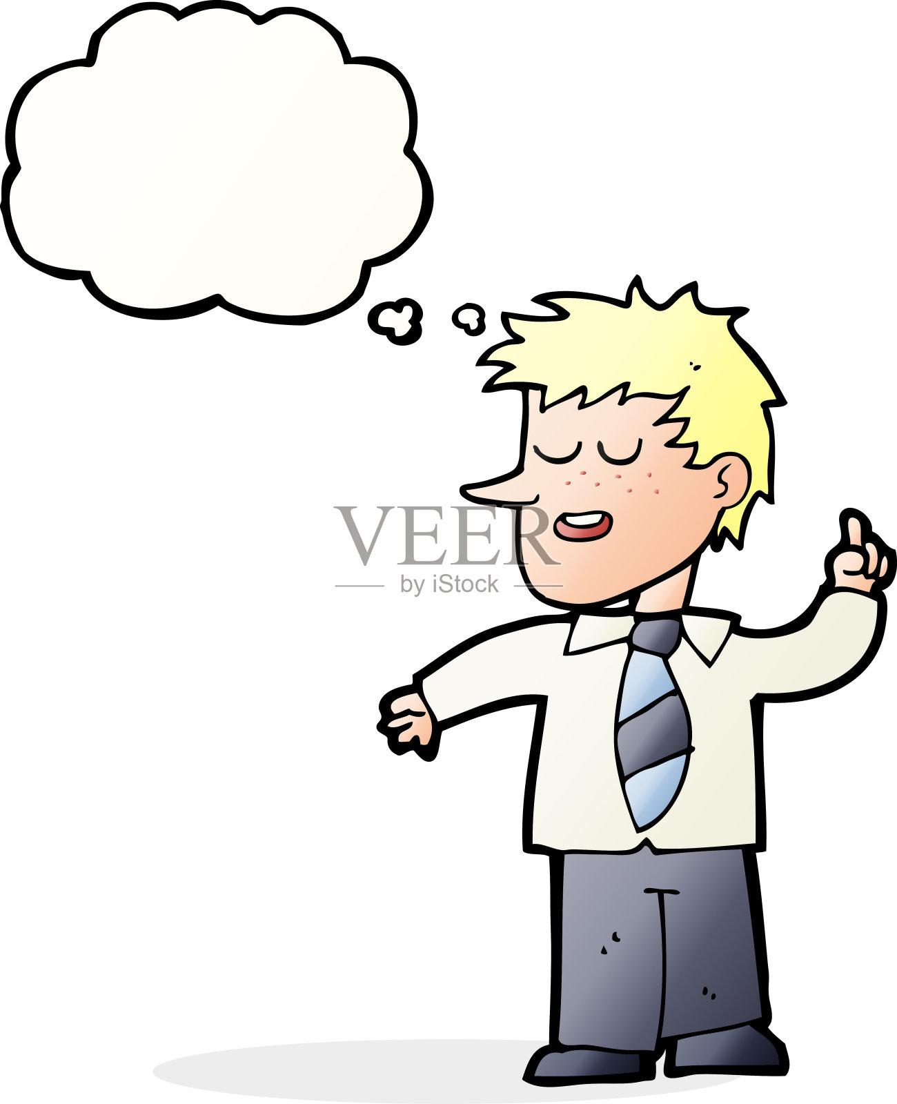 有想法的卡通男人和思考泡泡插画图片素材