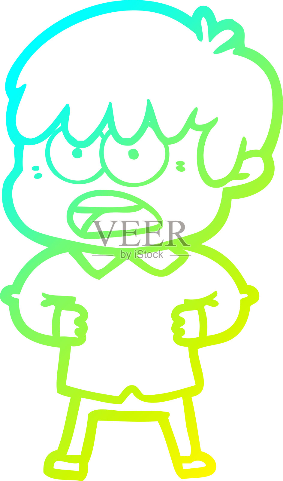 冷梯度线画一个担心卡通男孩插画图片素材