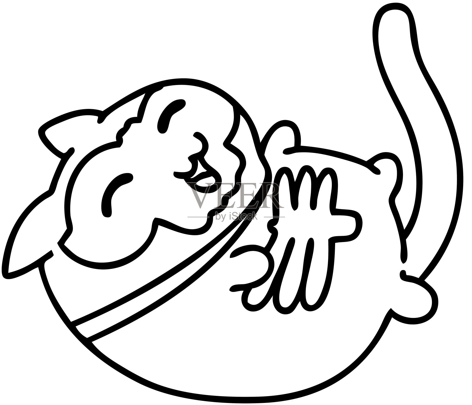 线条涂鸦的可爱的快乐的猫穿着万圣节服装插画图片素材