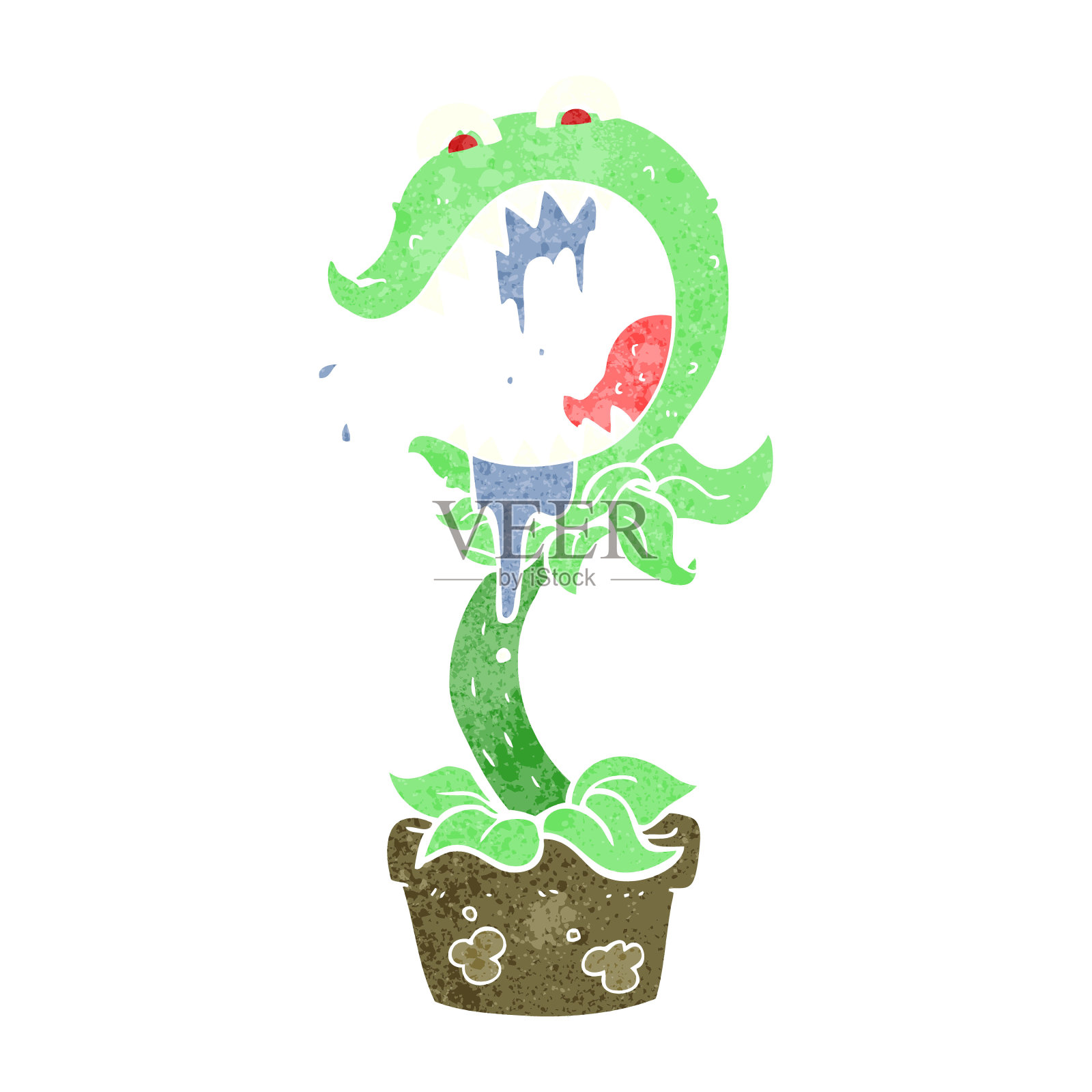 手绘的复古卡通食肉植物插画图片素材