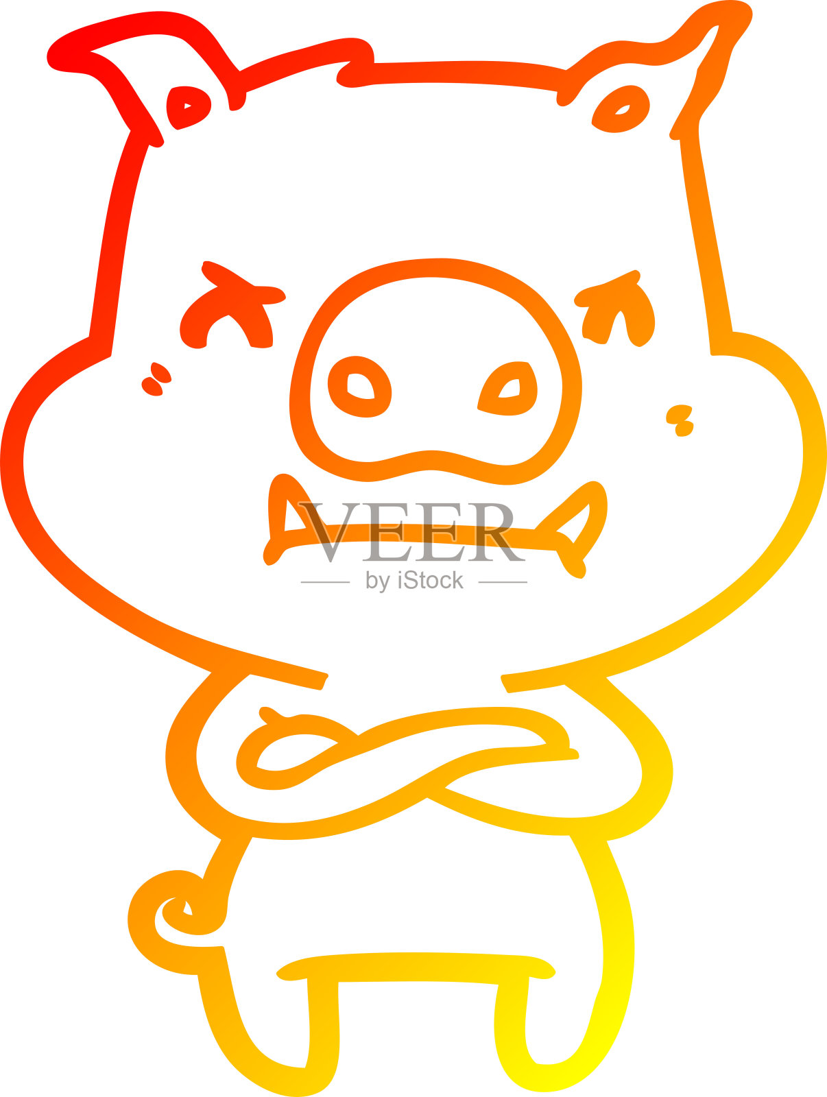 温暖的梯度线绘制愤怒的卡通猪设计元素图片