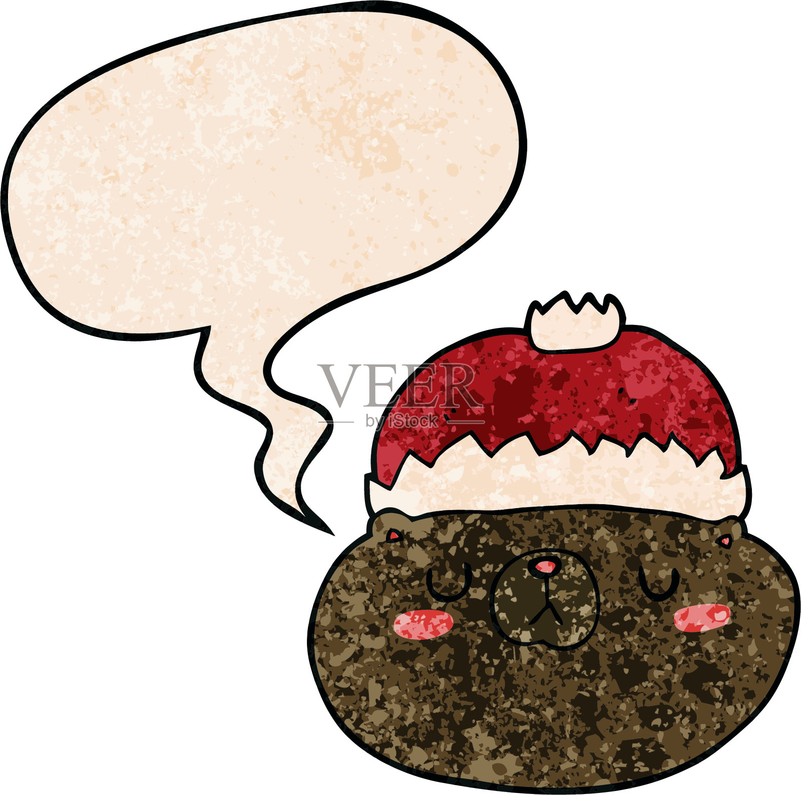 卡通圣诞熊与语音泡泡在复古纹理风格设计元素图片