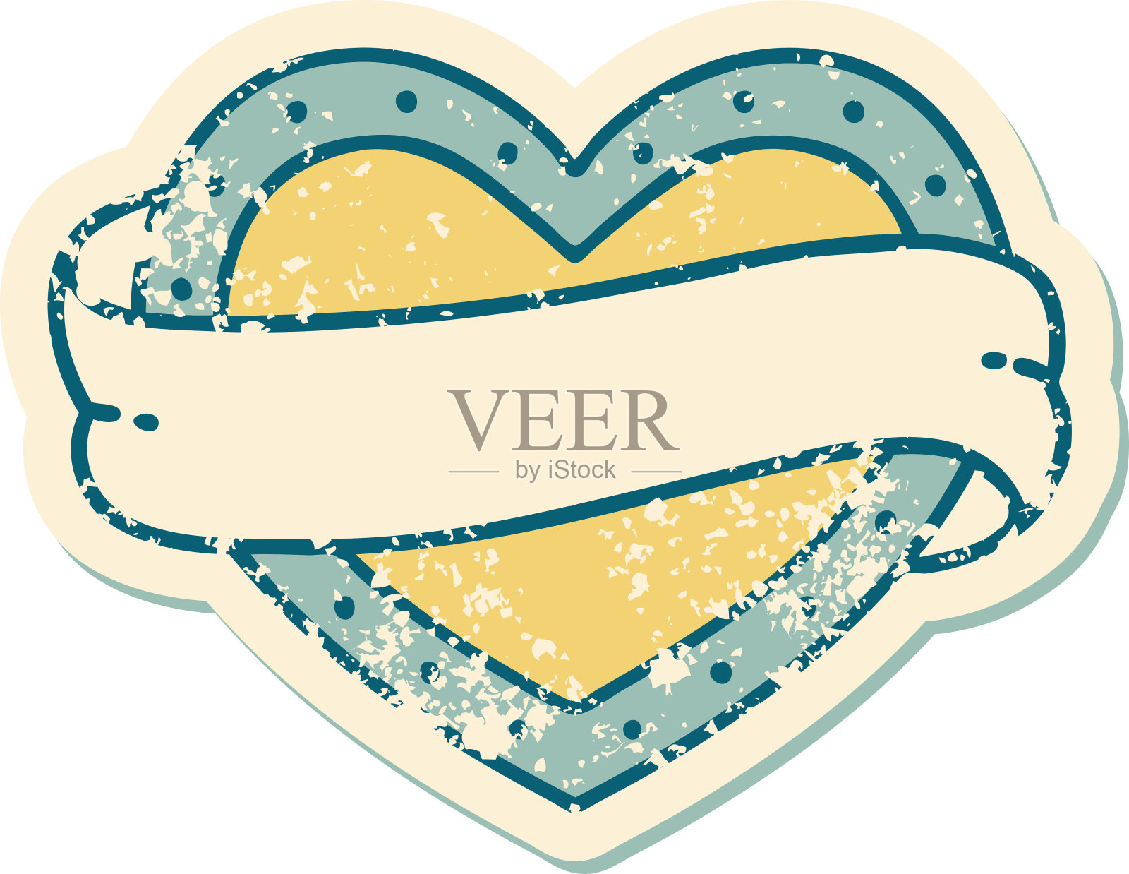 标志性的心疼贴纸纹身风格的心脏和横幅的形象插画图片素材