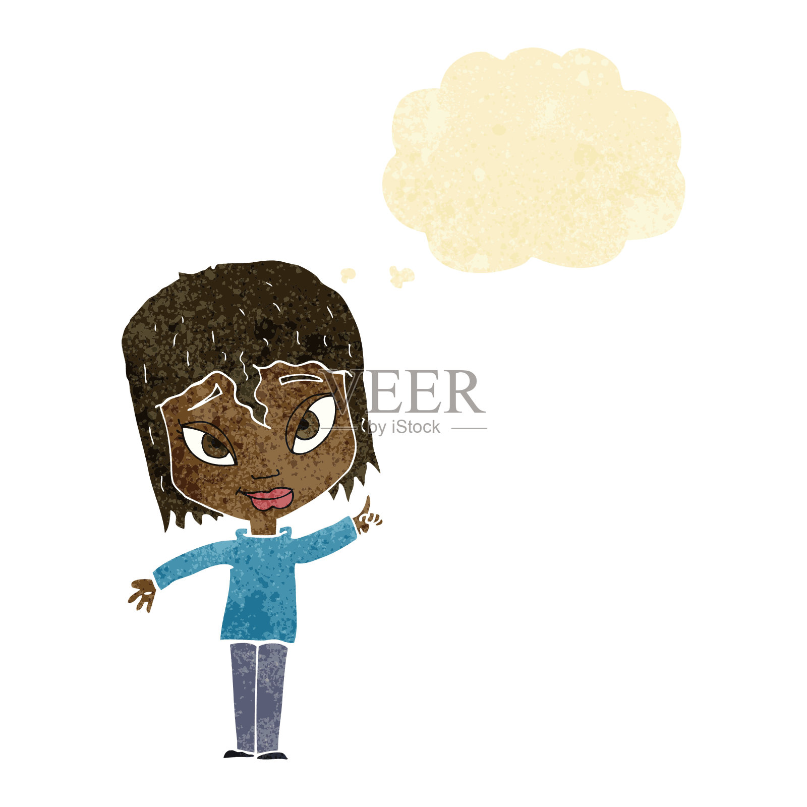 有想法的卡通女人和思想泡泡插画图片素材