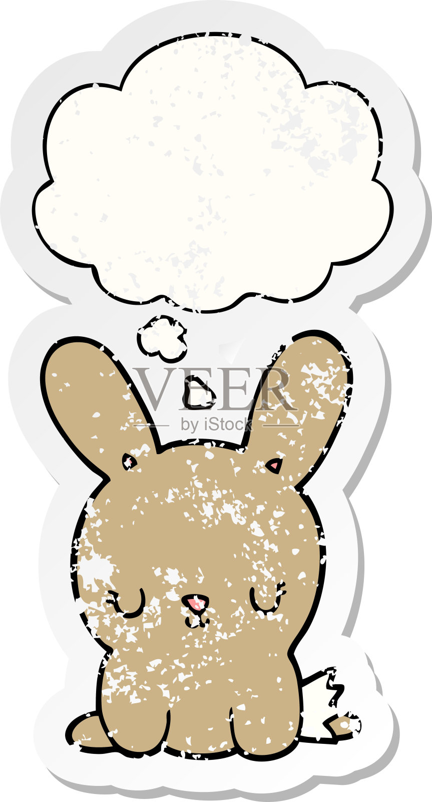 可爱的卡通兔子与思想泡沫心疼磨损贴纸插画图片素材