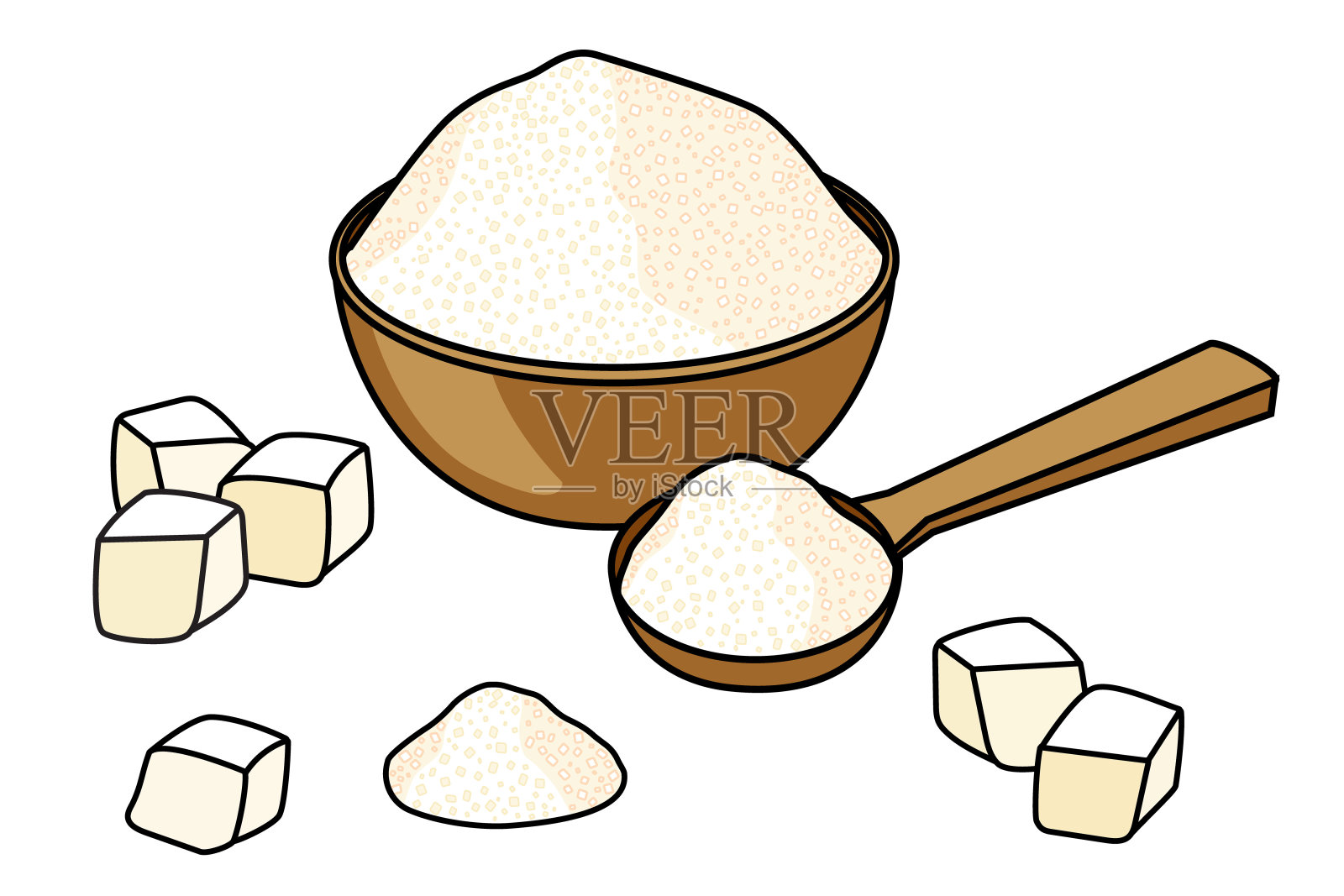白糖构图涂鸦卡通。用于菜单、农贸市场设计、食谱装饰、贴纸等。插画图片素材