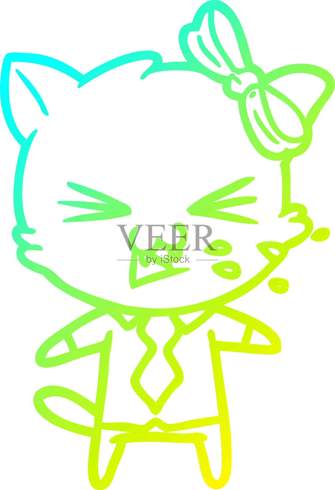 冷梯度线绘制的卡通猫设计元素图片